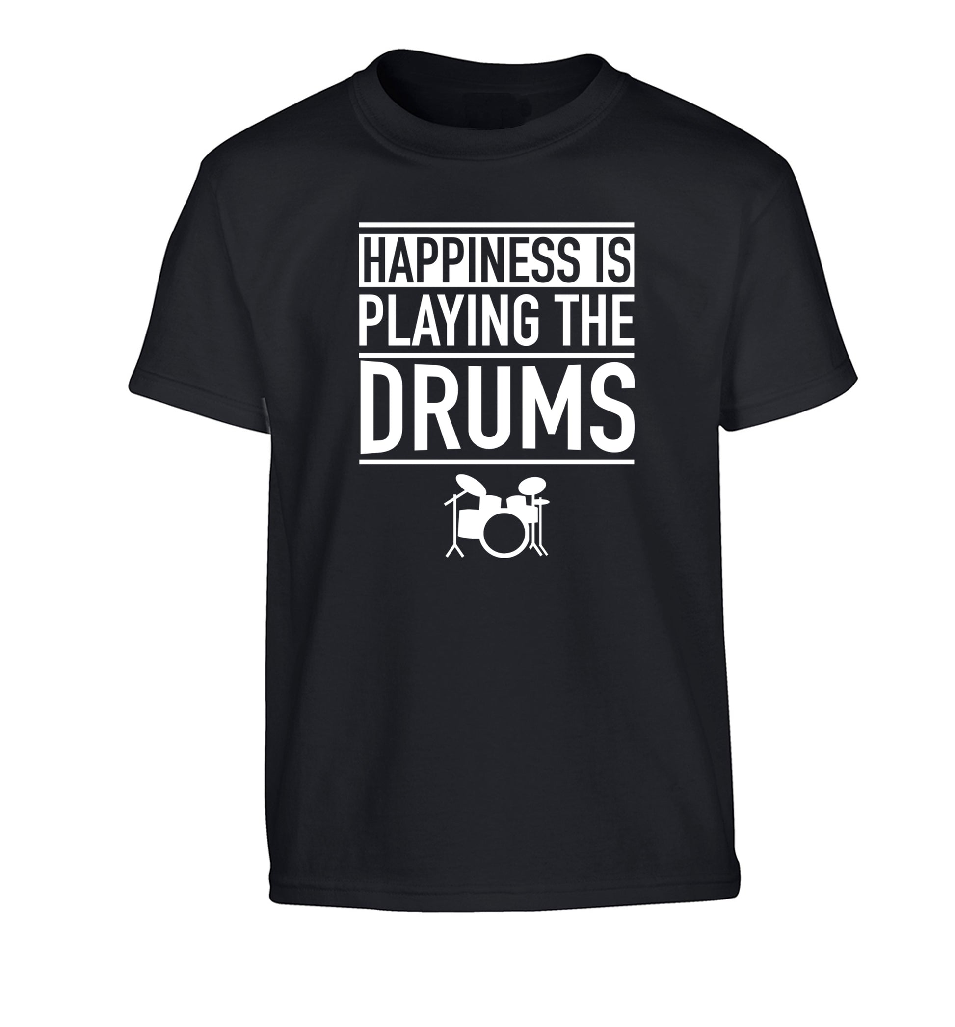 Happiness is playing the drums Children's black Tshirt 12-14 Years