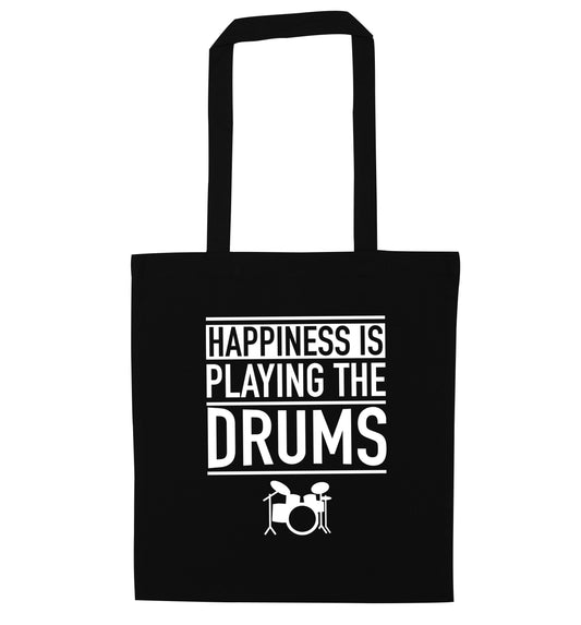 Happiness is playing the drums black tote bag