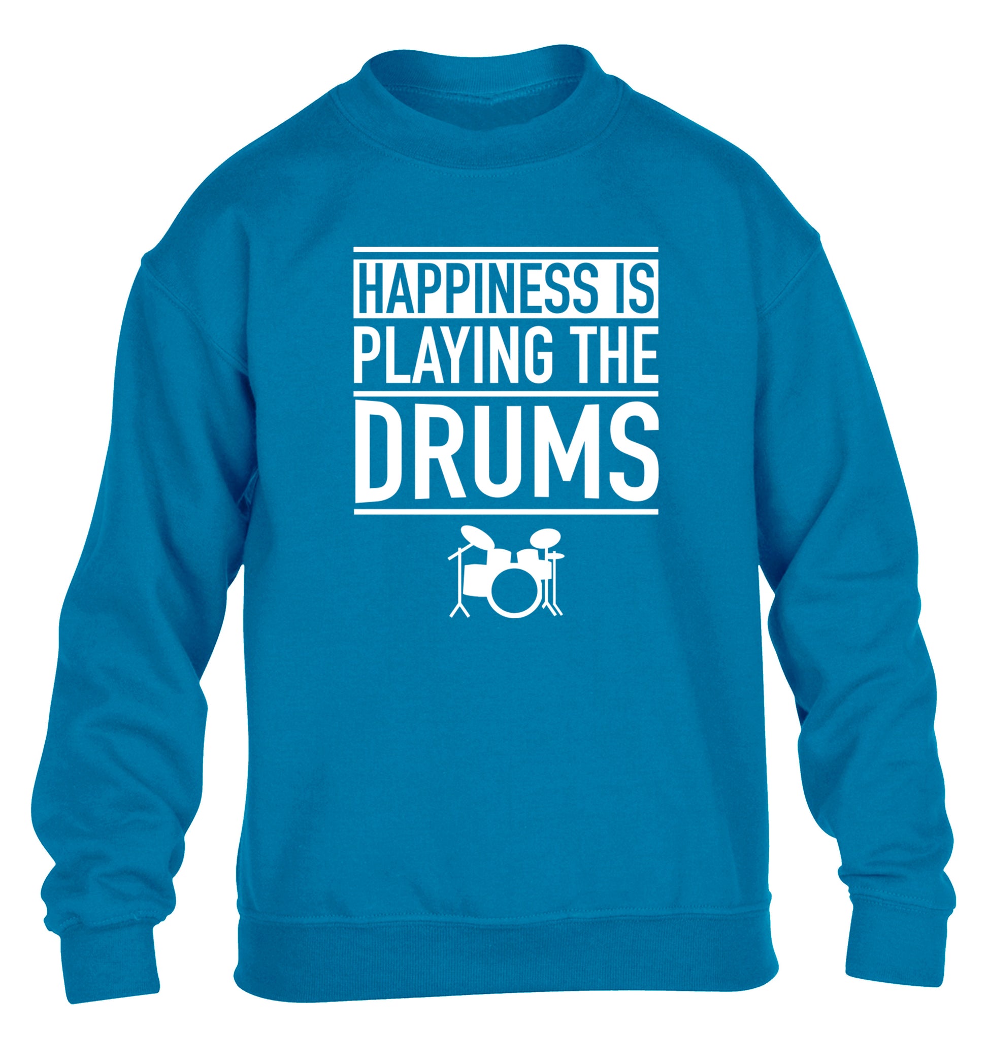 Happiness is playing the drums children's blue sweater 12-14 Years