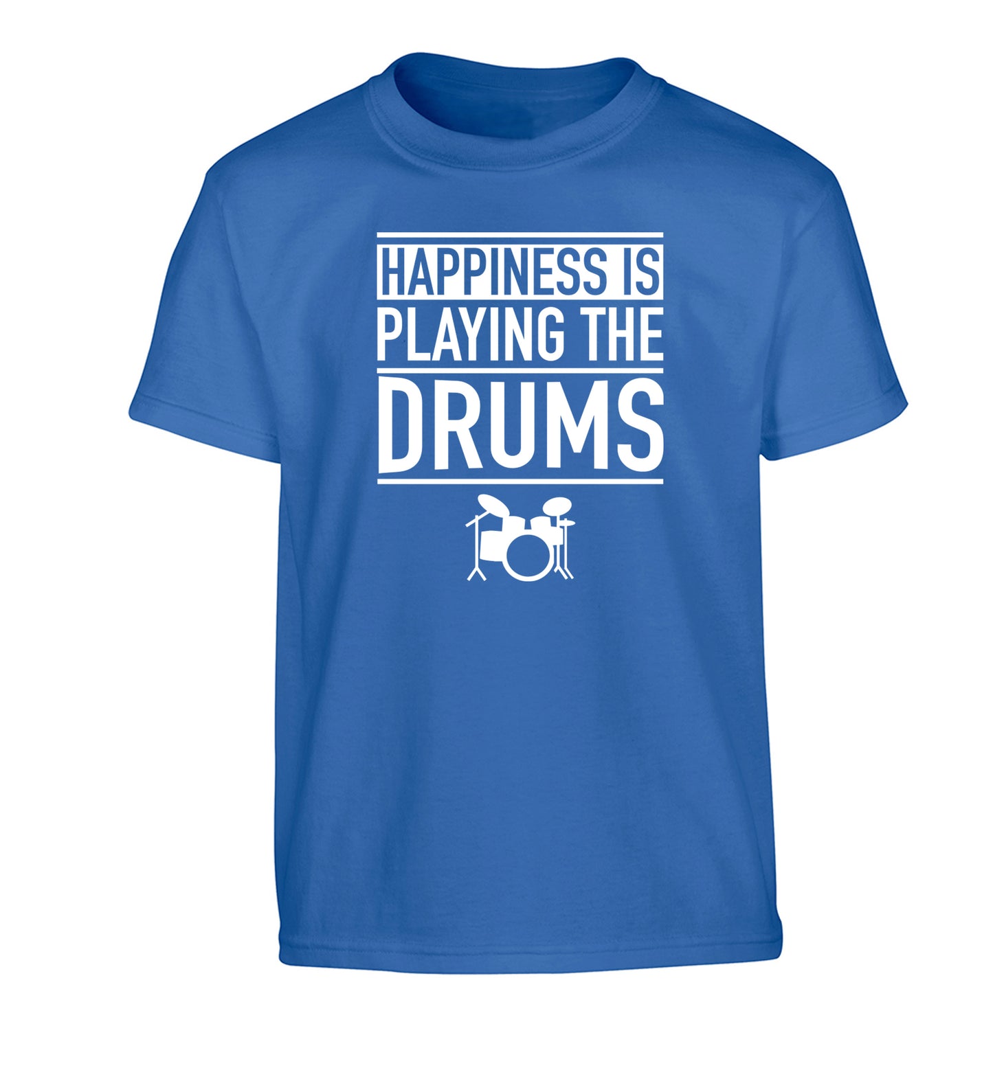 Happiness is playing the drums Children's blue Tshirt 12-14 Years