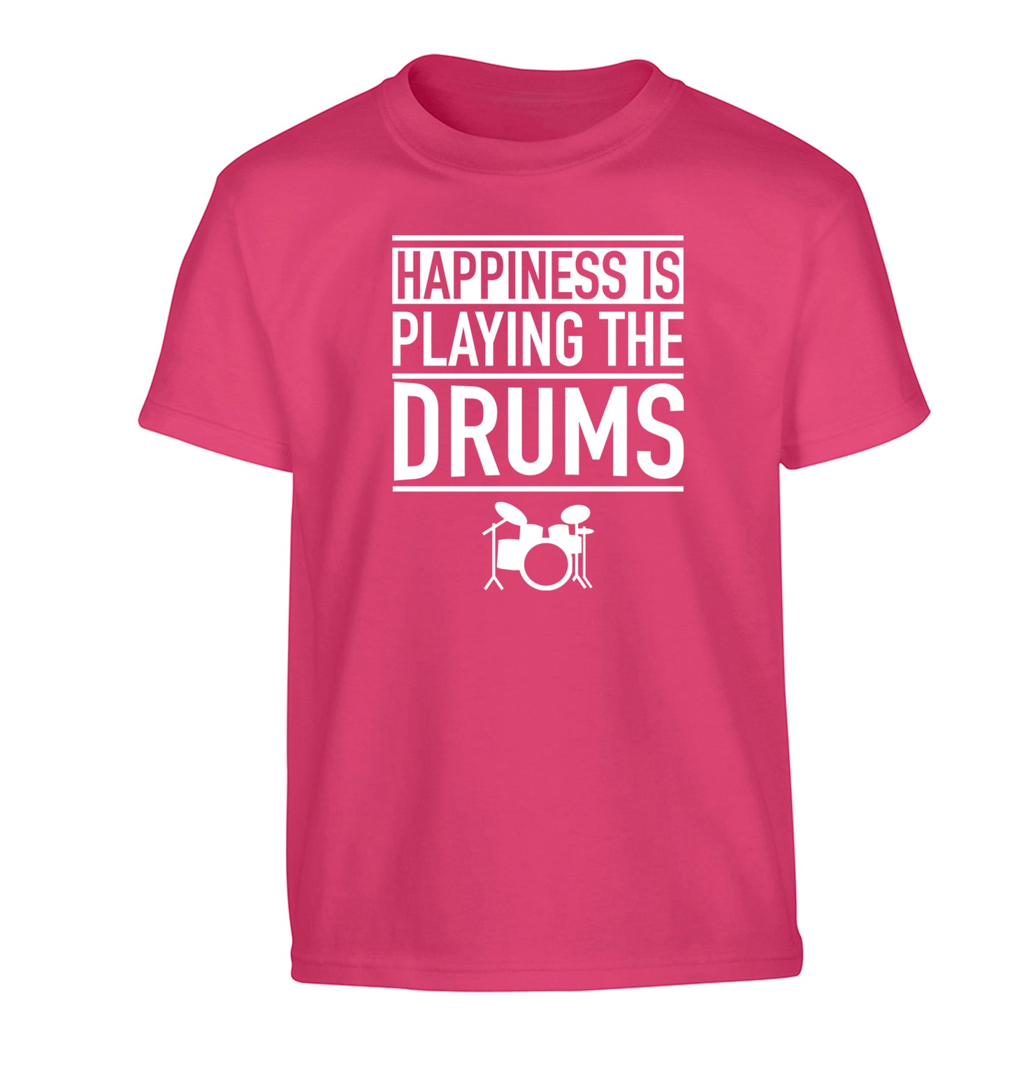 Happiness is playing the drums Children's pink Tshirt 12-14 Years