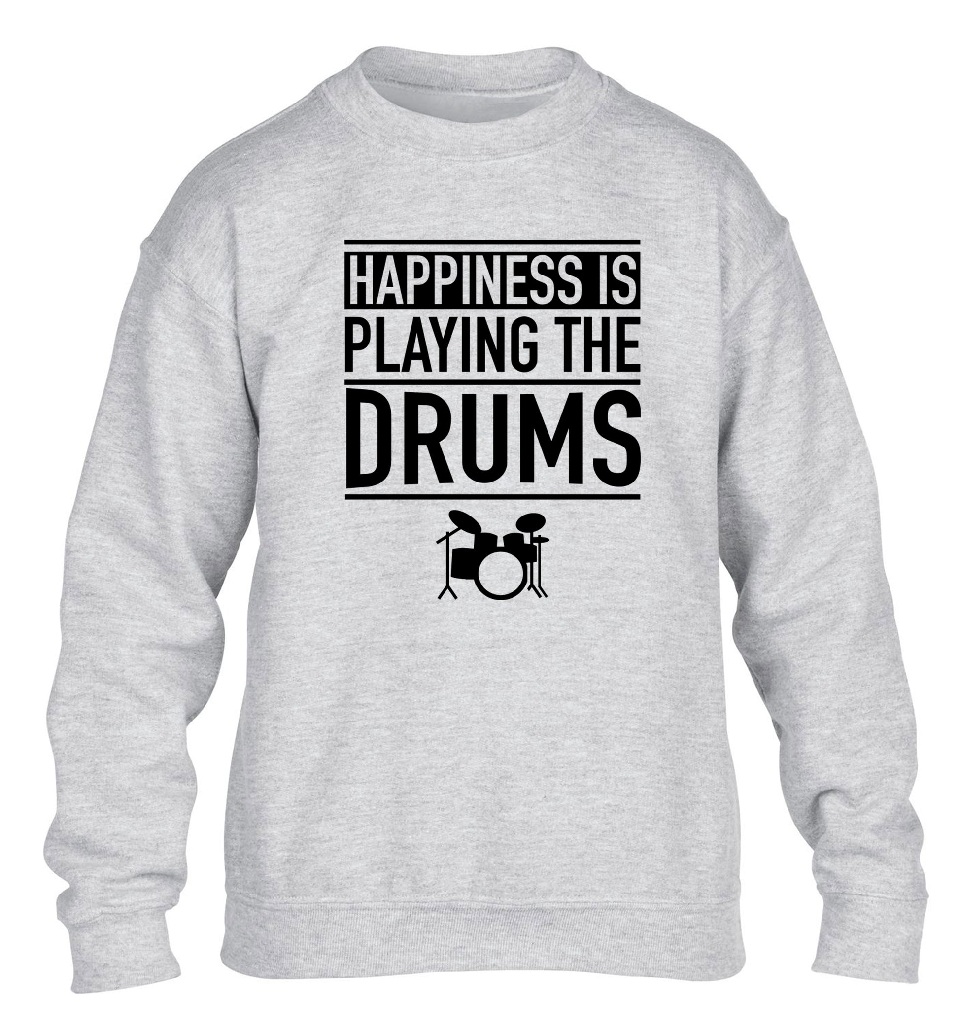 Happiness is playing the drums children's grey sweater 12-14 Years