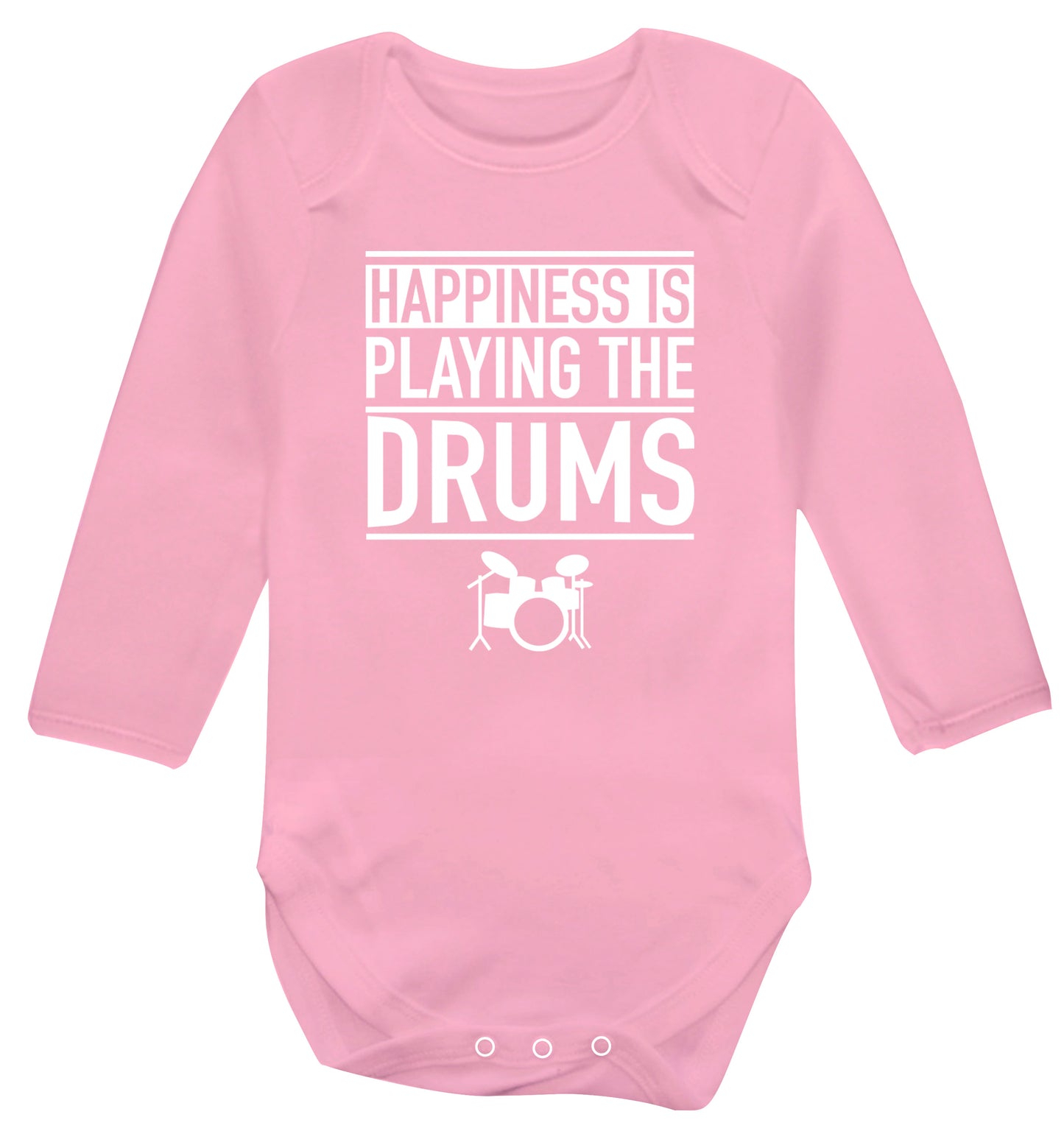 Happiness is playing the drums Baby Vest long sleeved pale pink 6-12 months