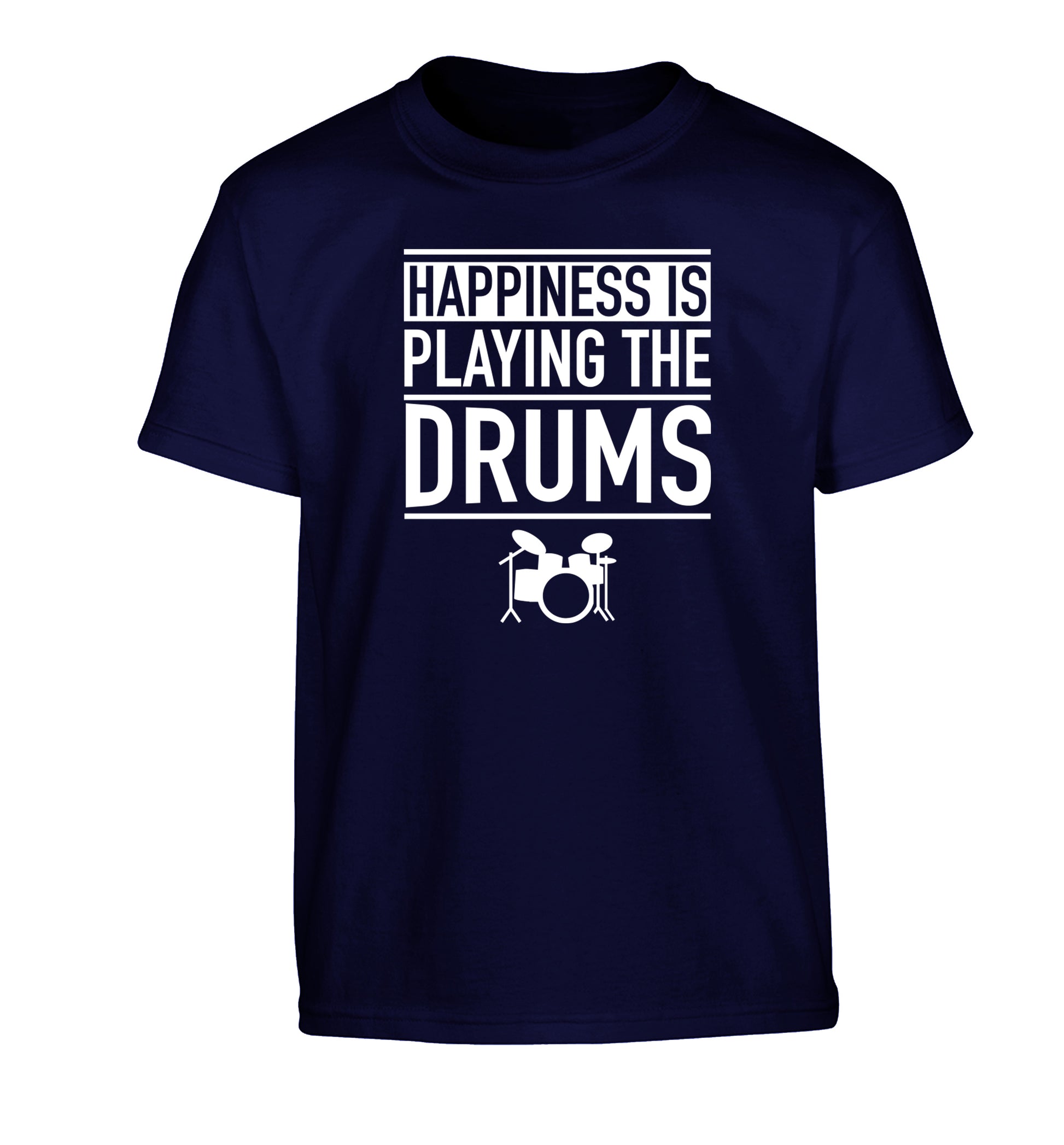 Happiness is playing the drums Children's navy Tshirt 12-14 Years