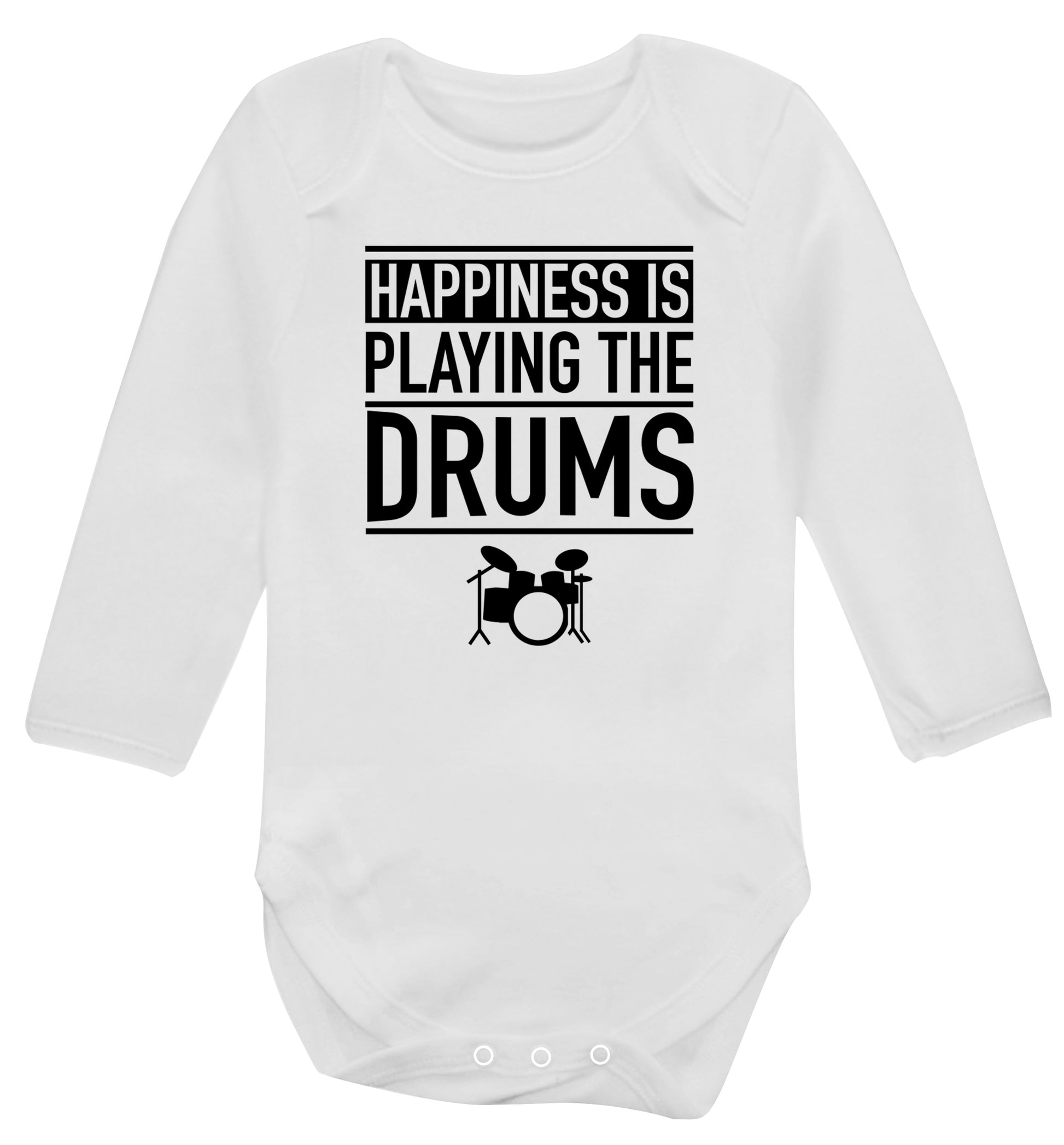 Happiness is playing the drums Baby Vest long sleeved white 6-12 months