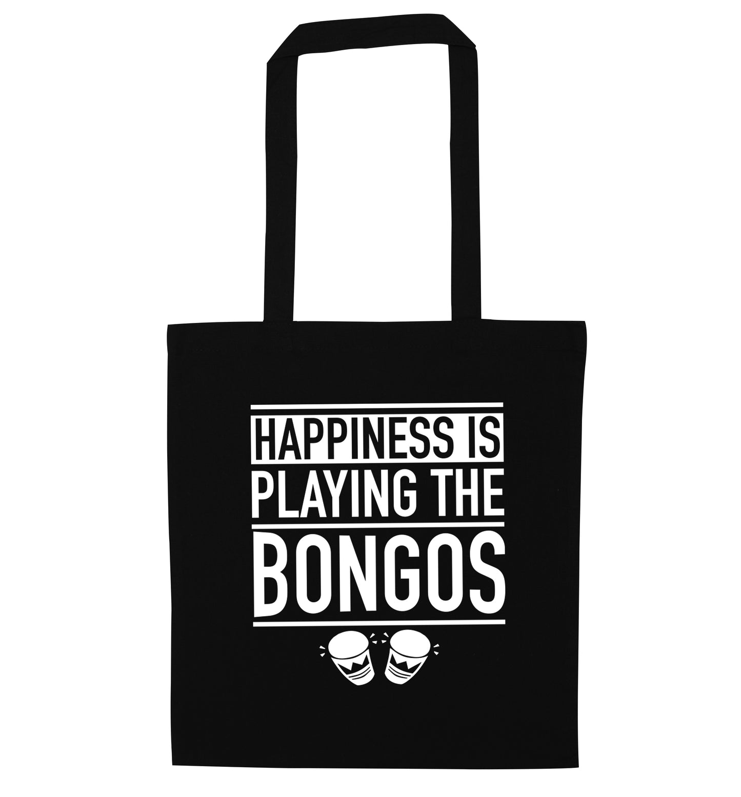 Happiness is playing the bongos black tote bag