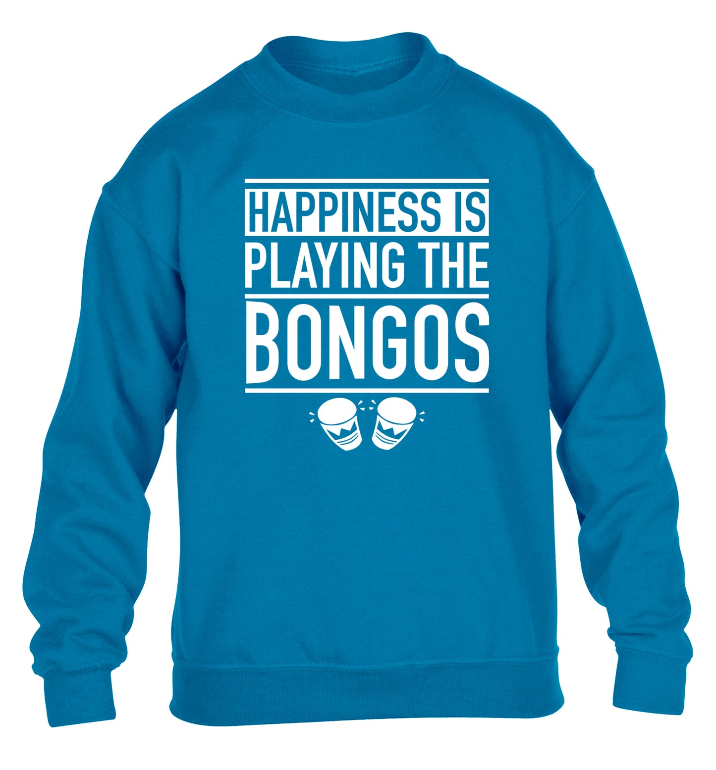 Happiness is playing the bongos children's blue sweater 12-14 Years