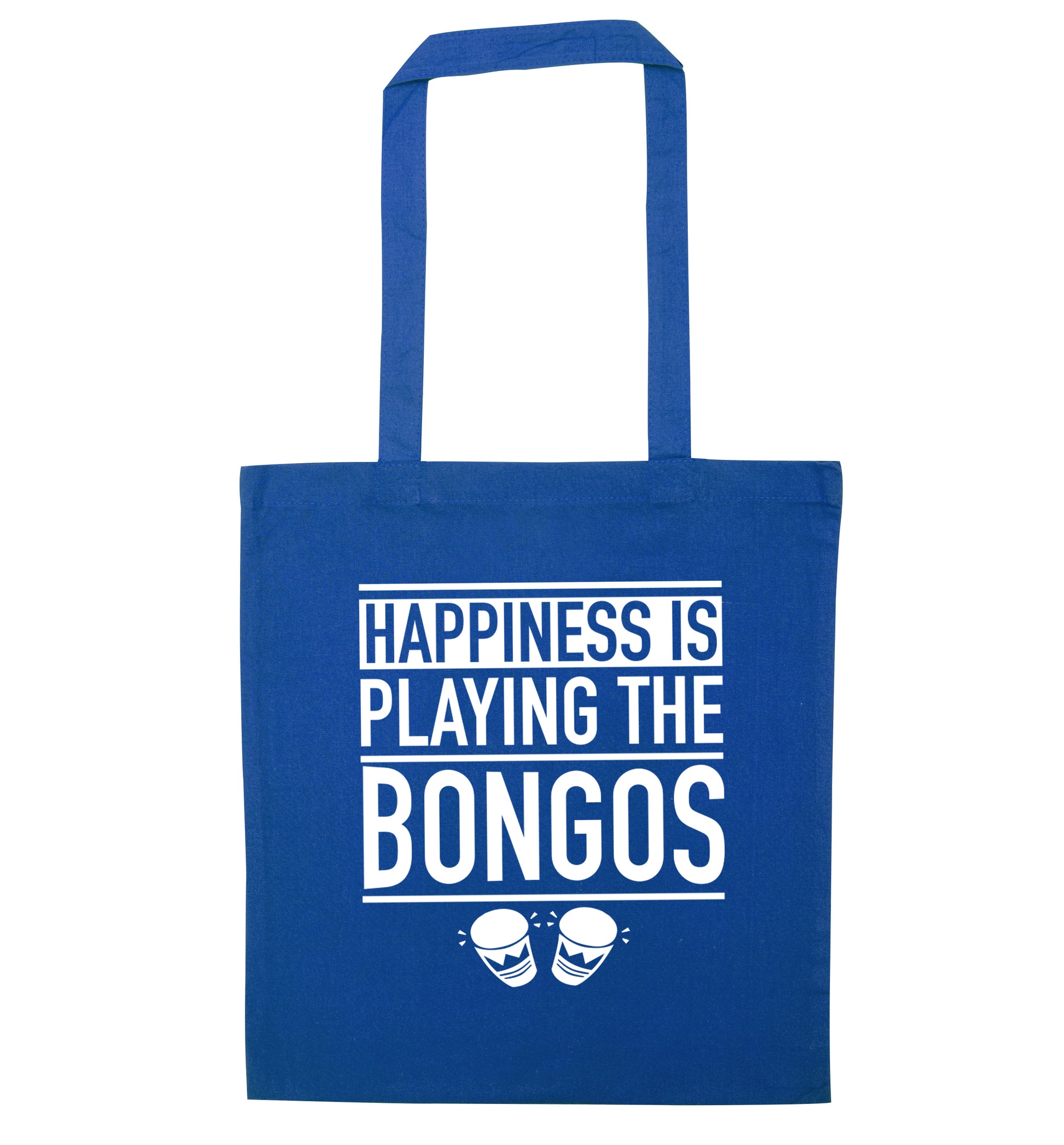 Happiness is playing the bongos blue tote bag