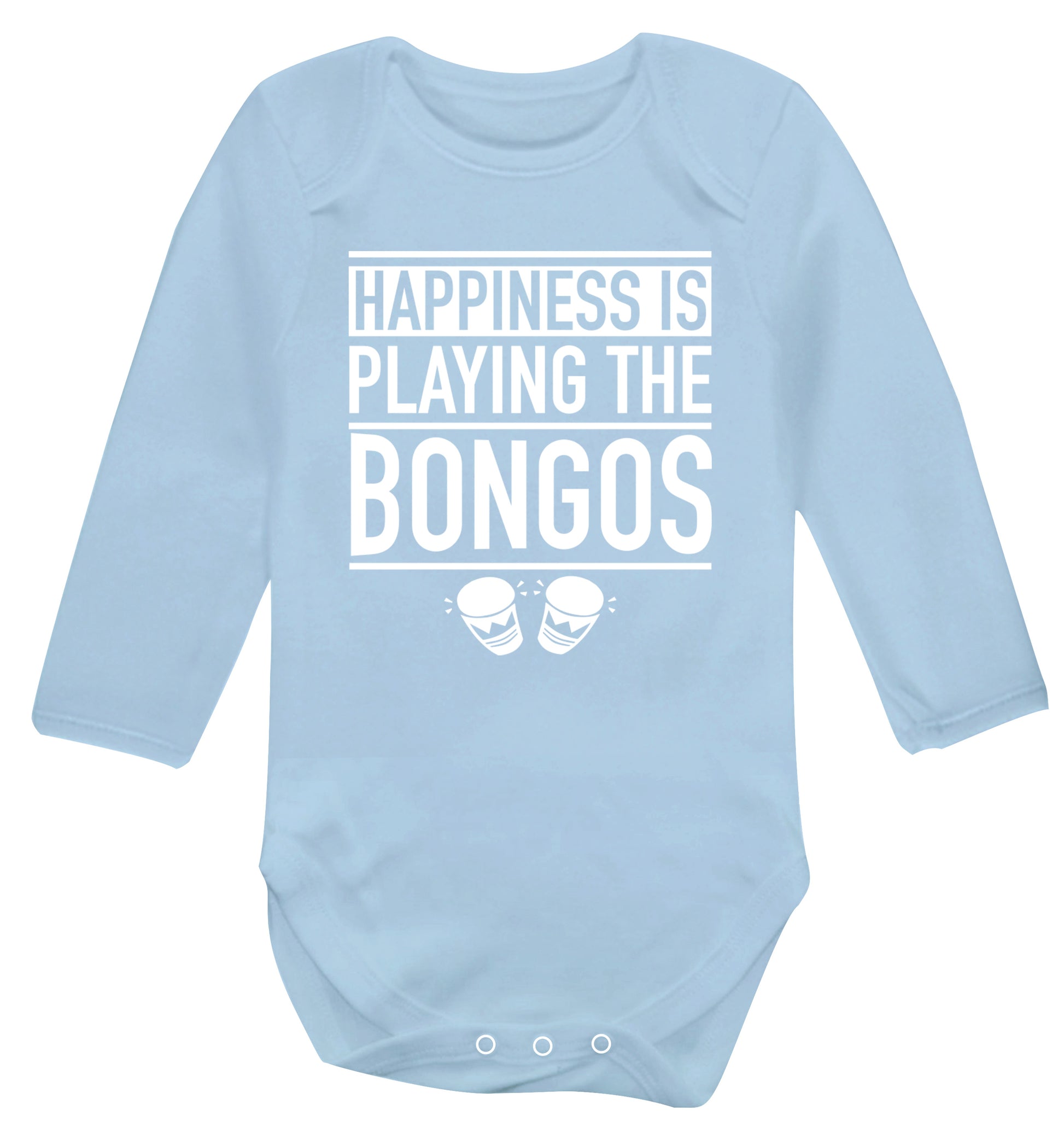 Happiness is playing the bongos Baby Vest long sleeved pale blue 6-12 months