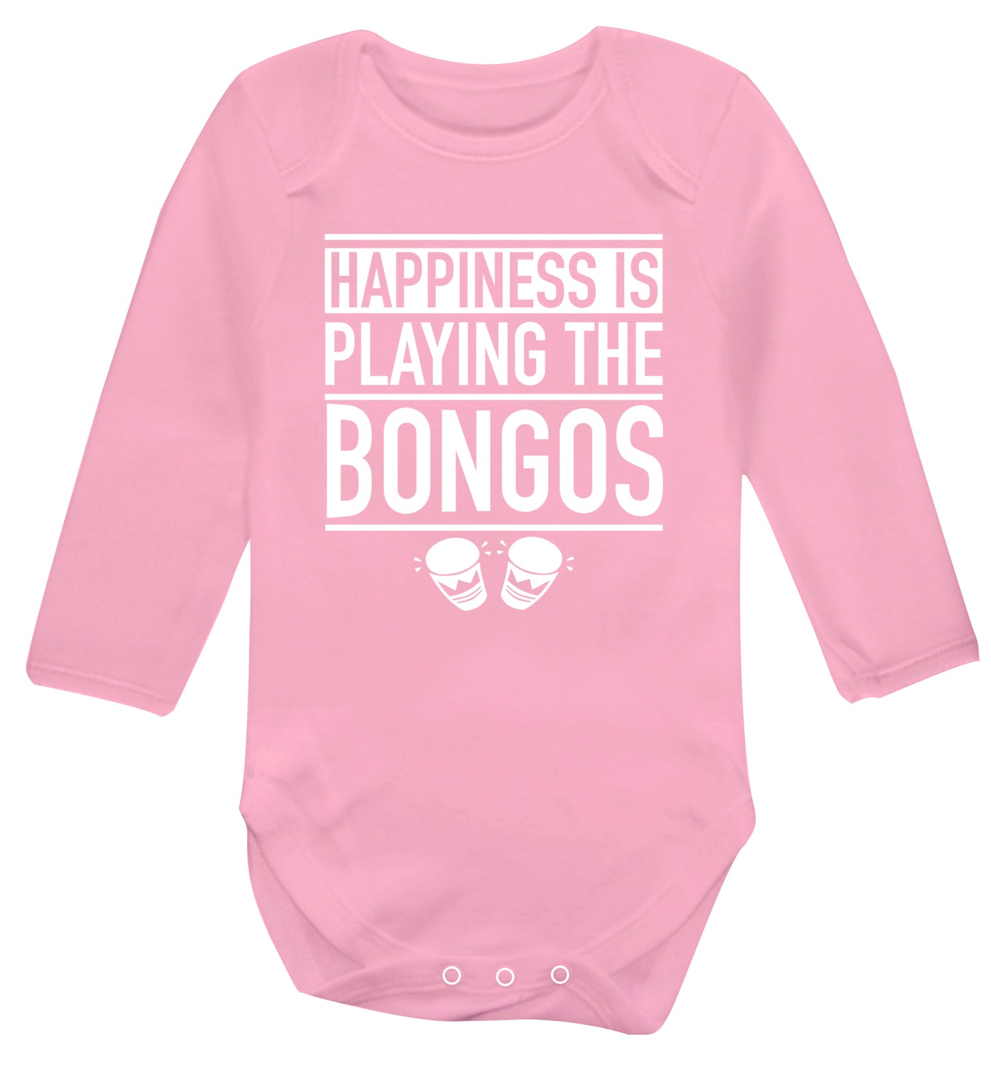 Happiness is playing the bongos Baby Vest long sleeved pale pink 6-12 months