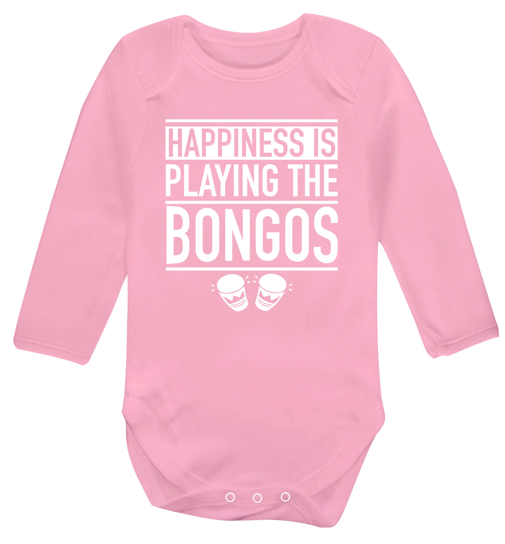 Happiness is playing the bongos Baby Vest long sleeved pale pink 6-12 months