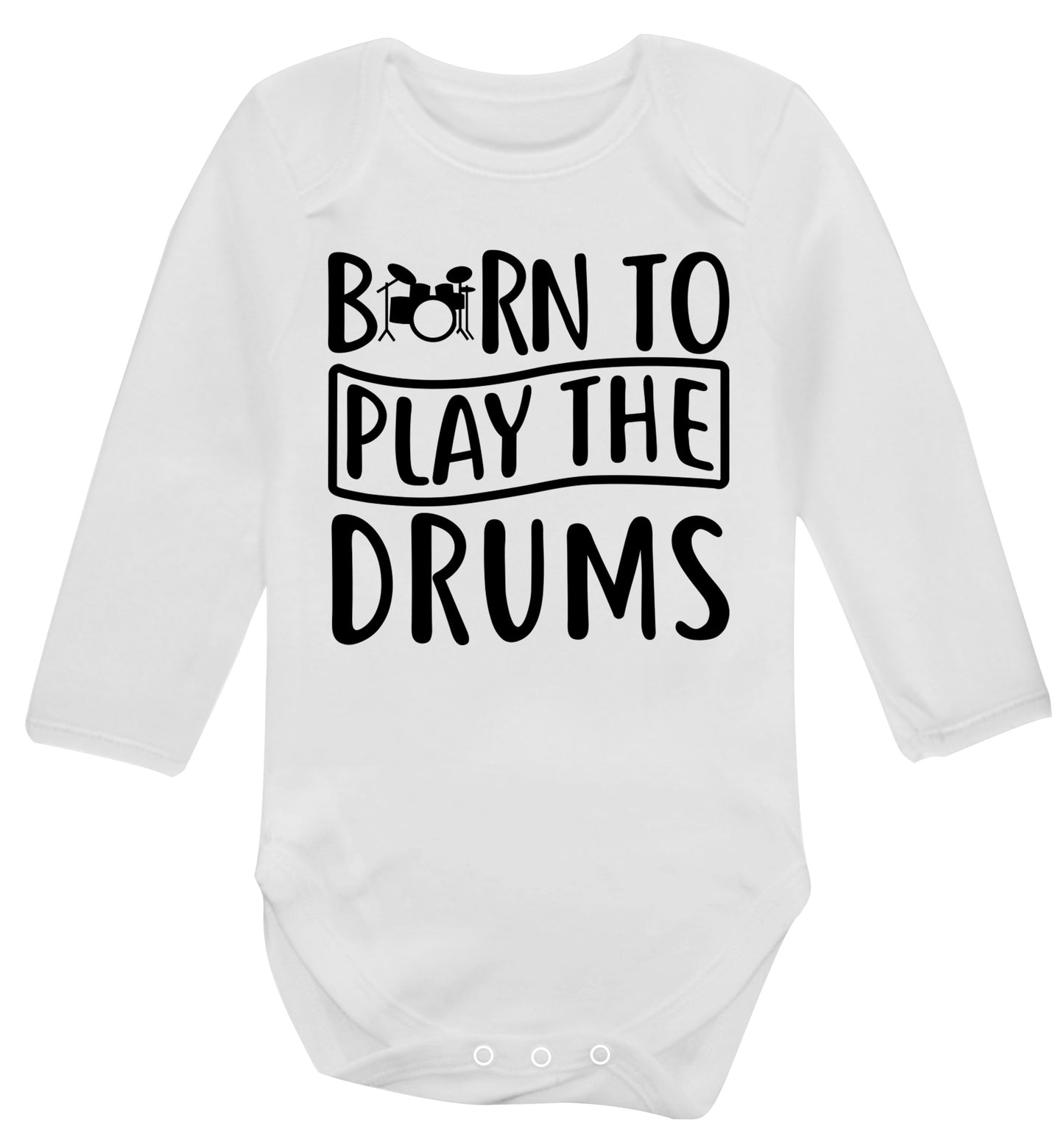Born to play the drums Baby Vest long sleeved white 6-12 months