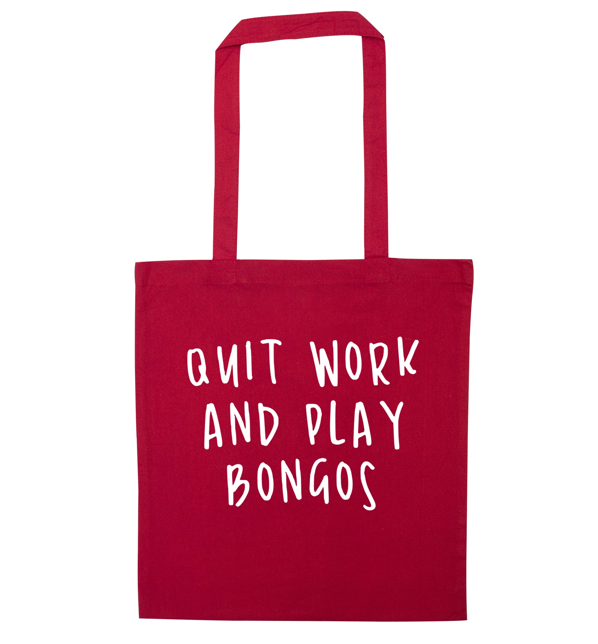 Quit work and play bongos red tote bag