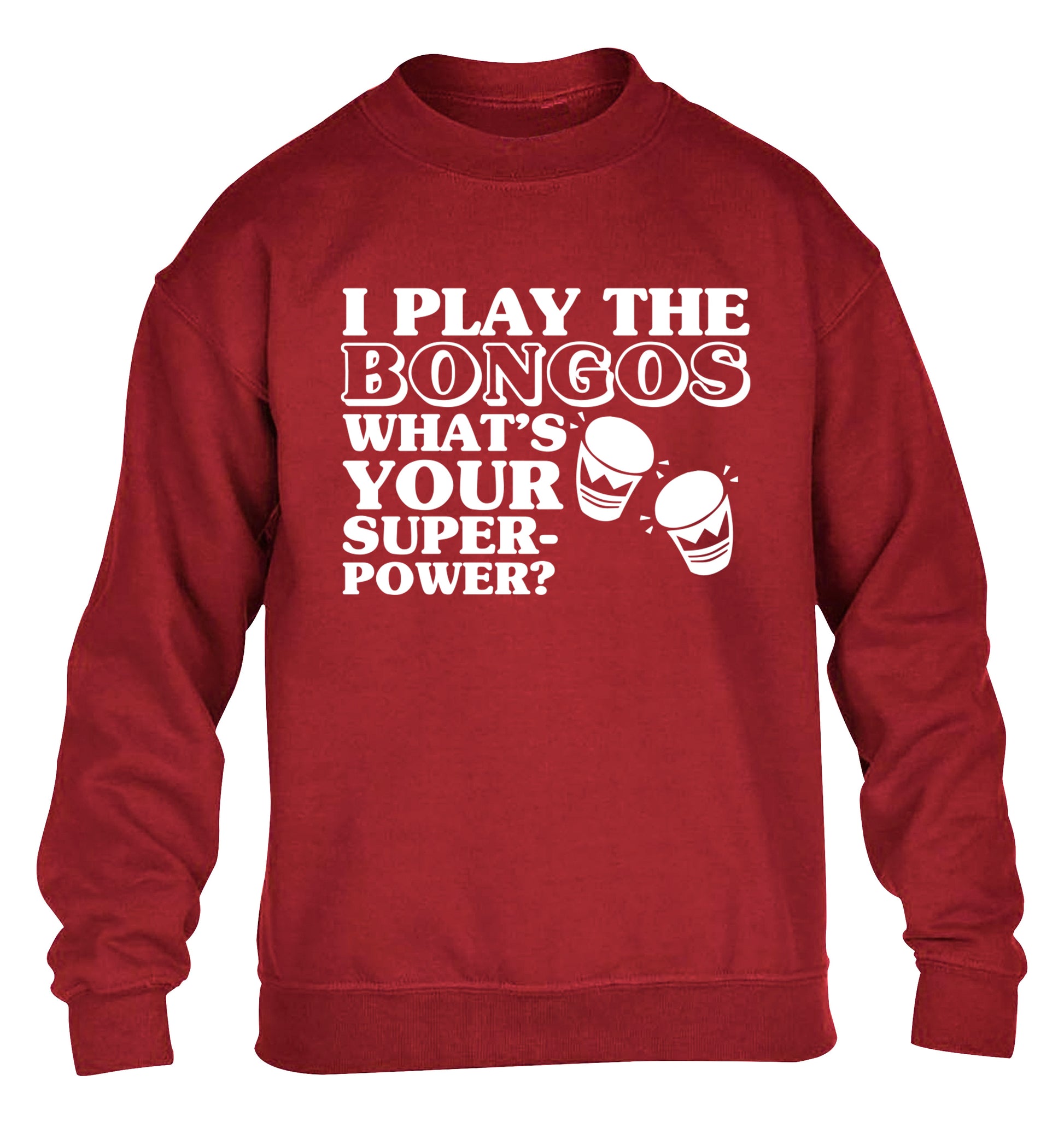 I play the bongos what's your superpower? children's grey sweater 12-14 Years