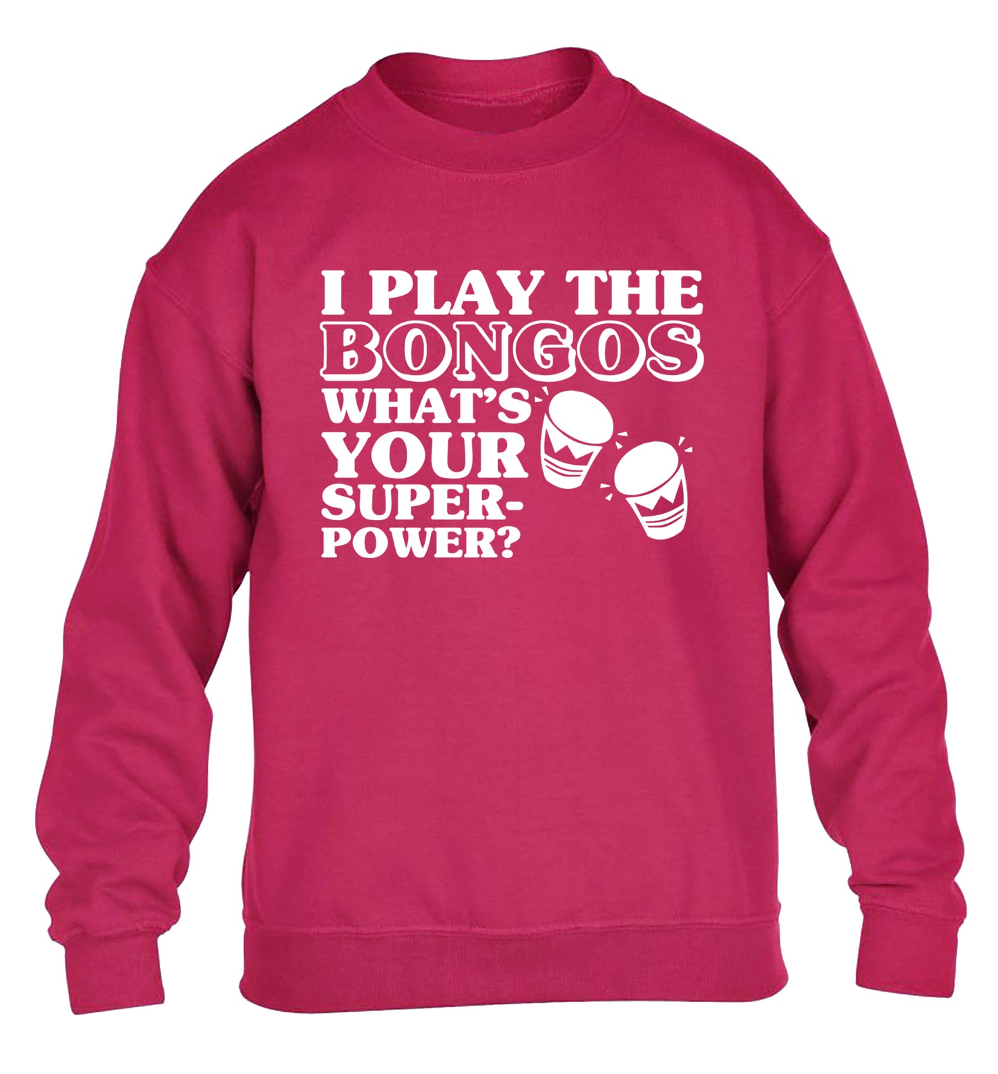 I play the bongos what's your superpower? children's pink sweater 12-14 Years