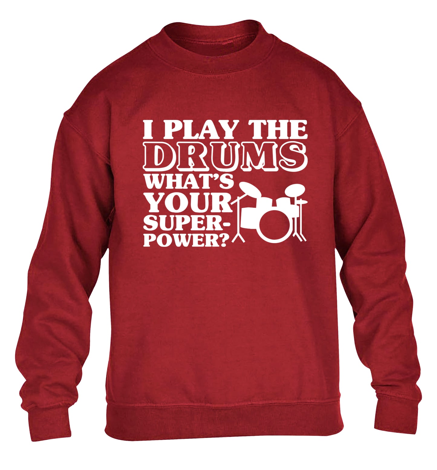 I play the drums what's your superpower? children's grey sweater 12-14 Years