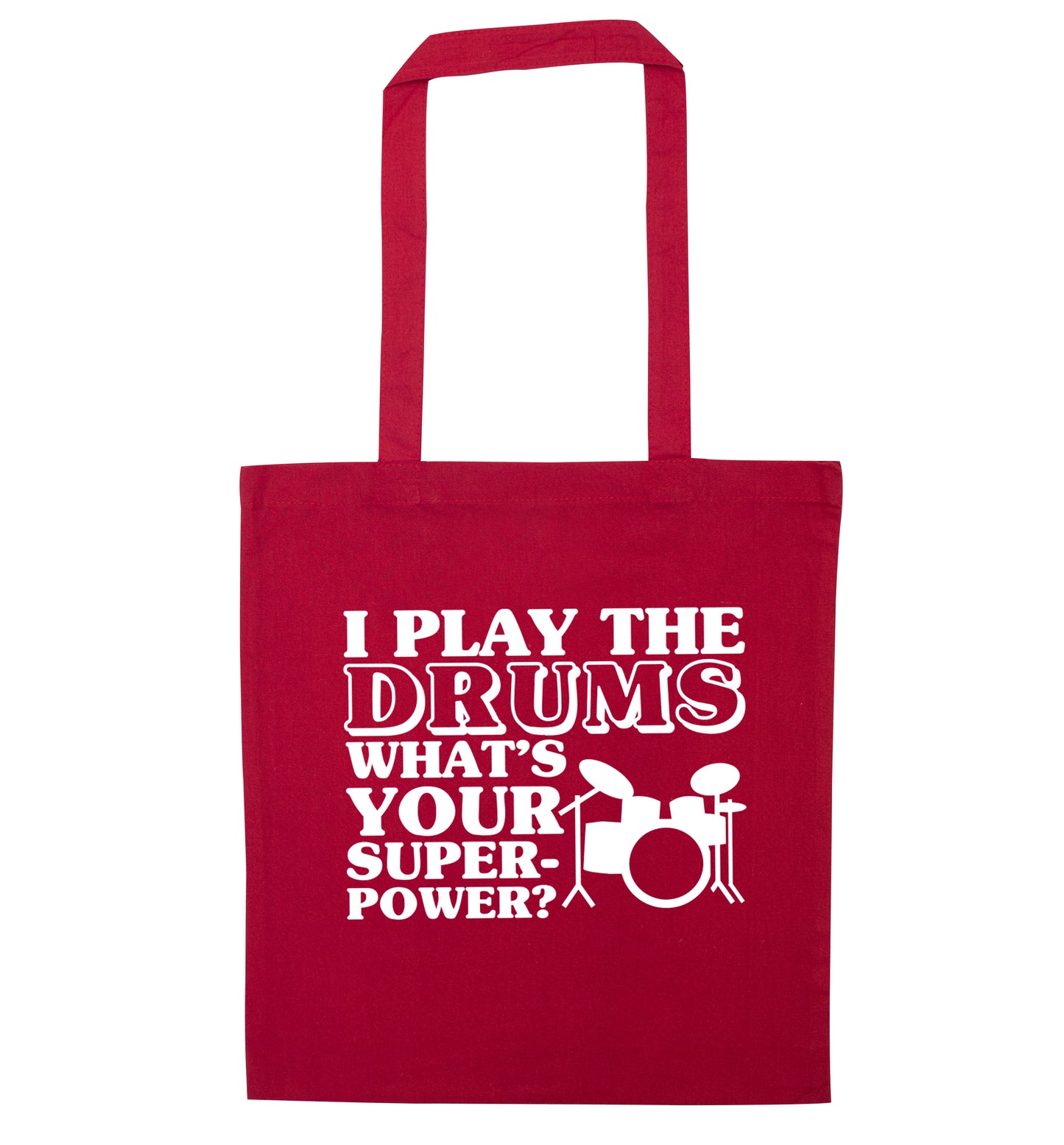 I play the drums what's your superpower? red tote bag