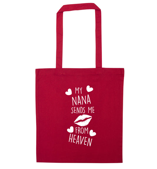 My nana sends me kisses from heaven red tote bag