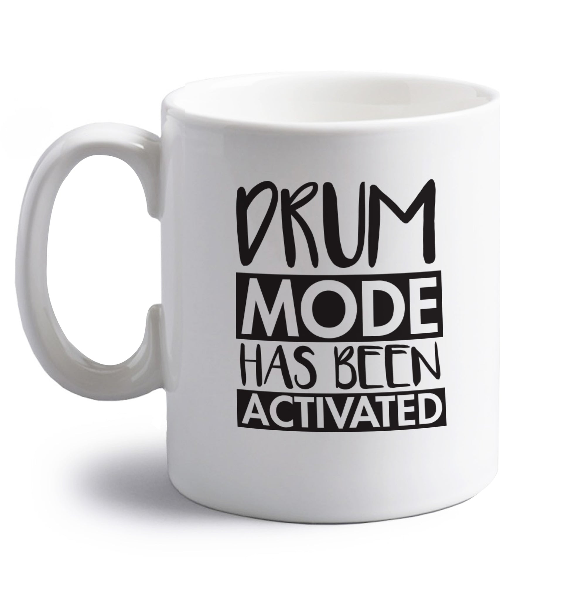 Drum mode activated right handed white ceramic mug 