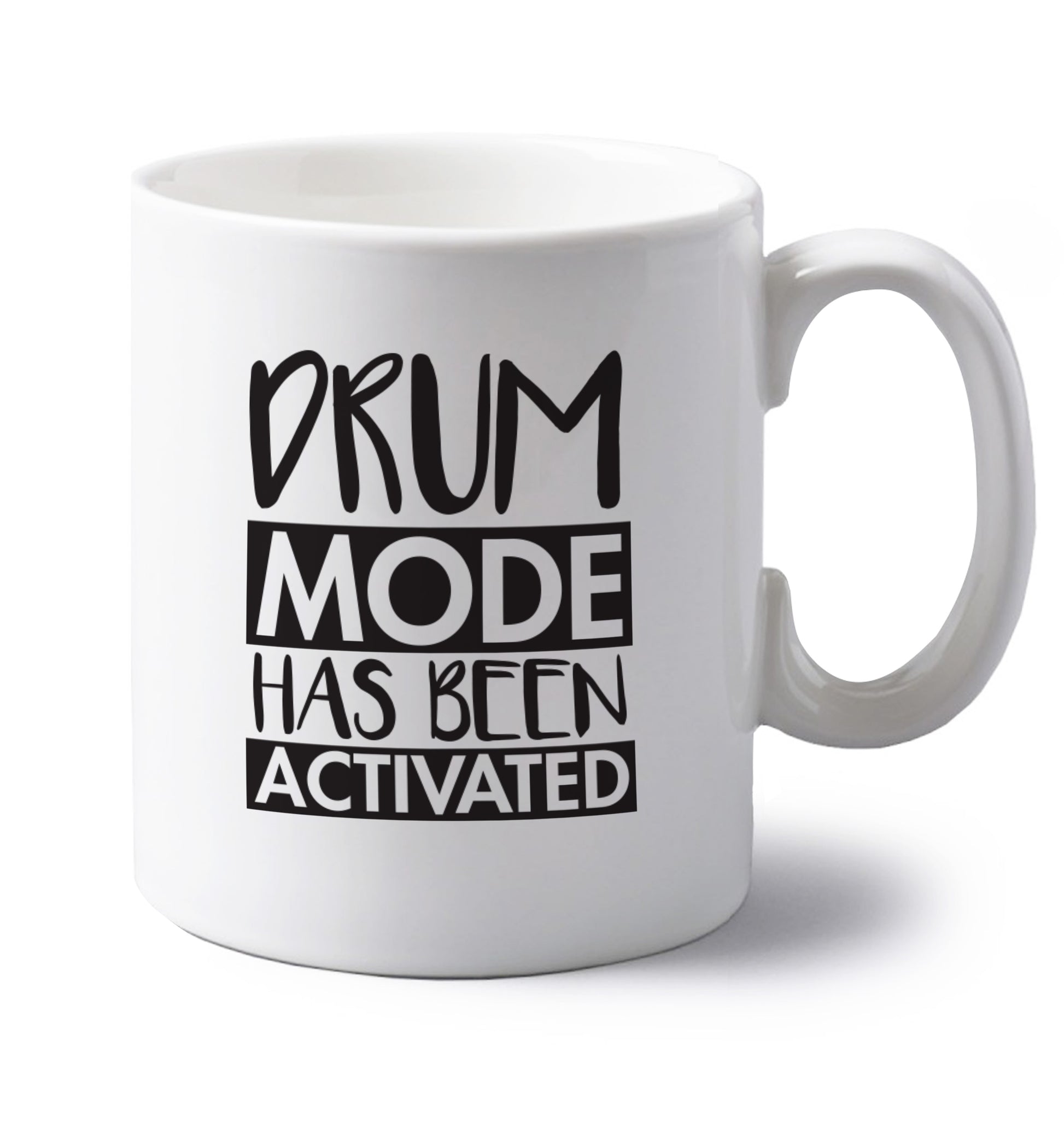 Drum mode activated left handed white ceramic mug 