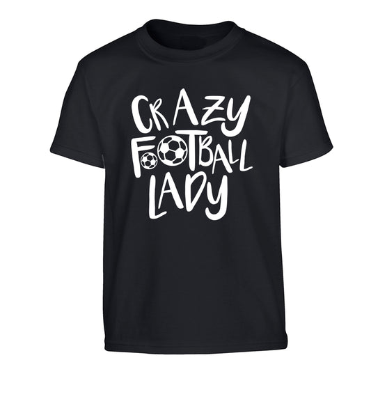 Crazy football lady Children's black Tshirt 12-14 Years