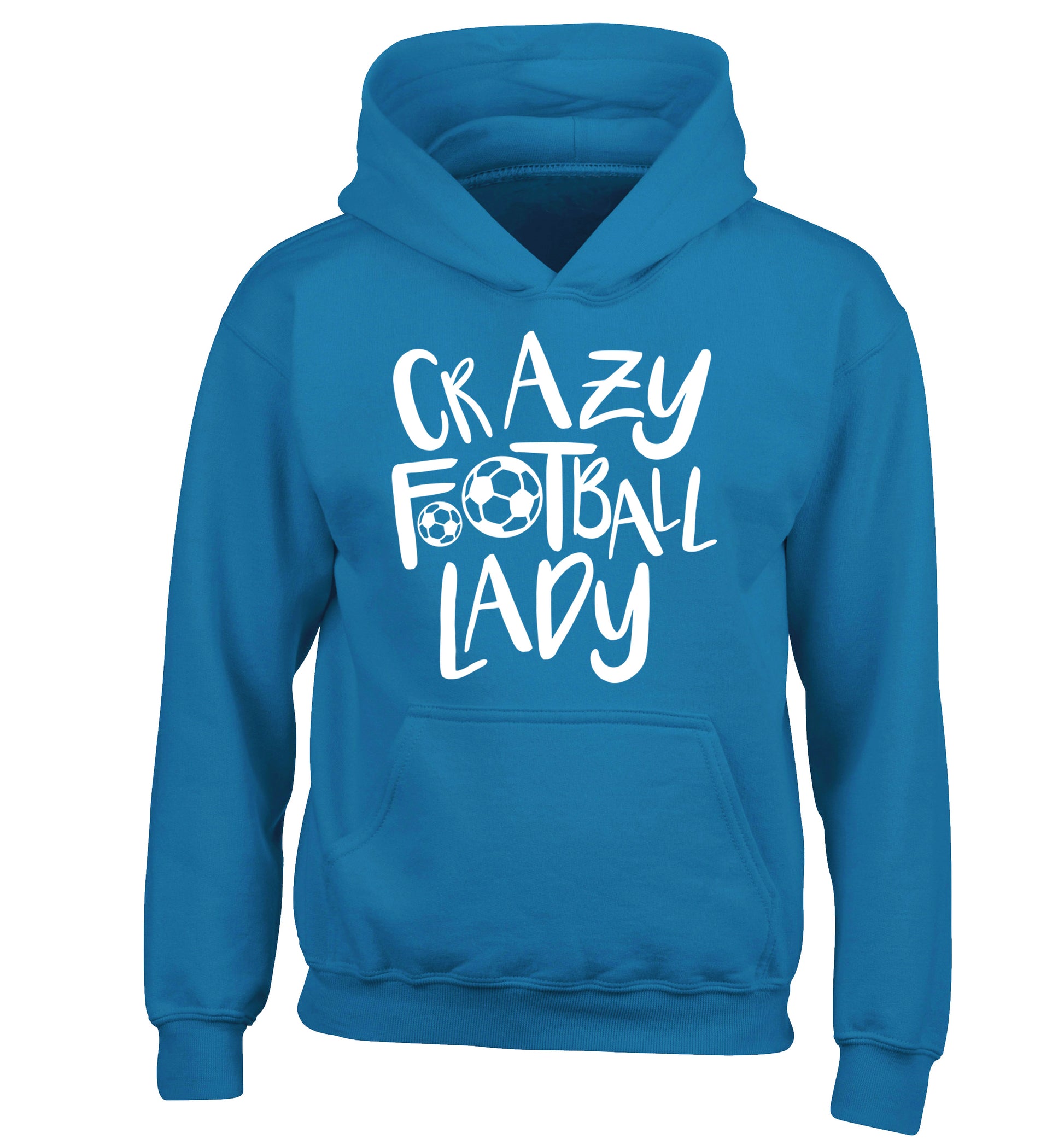 Crazy football lady children's blue hoodie 12-14 Years