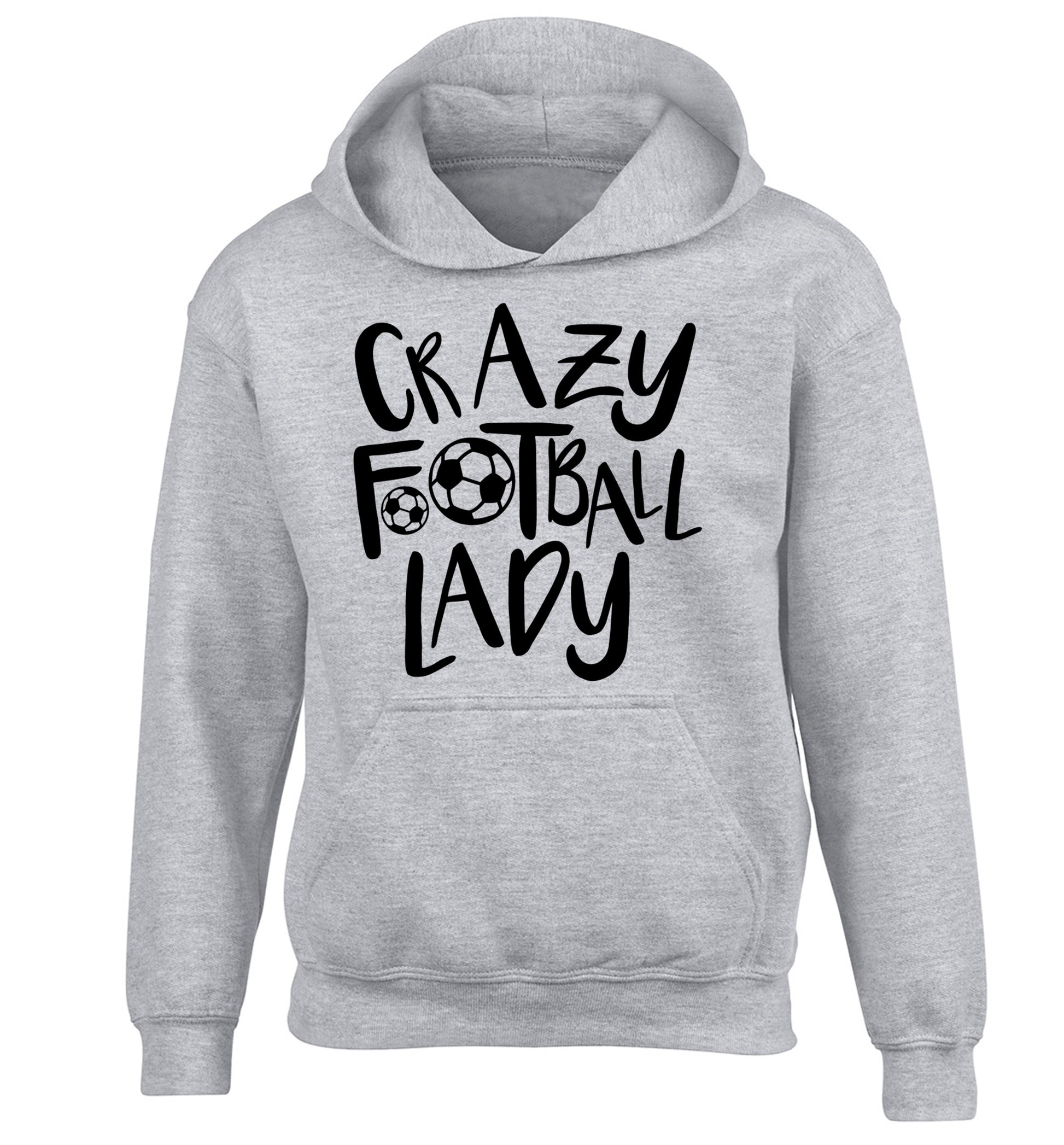 Crazy football lady children's grey hoodie 12-14 Years