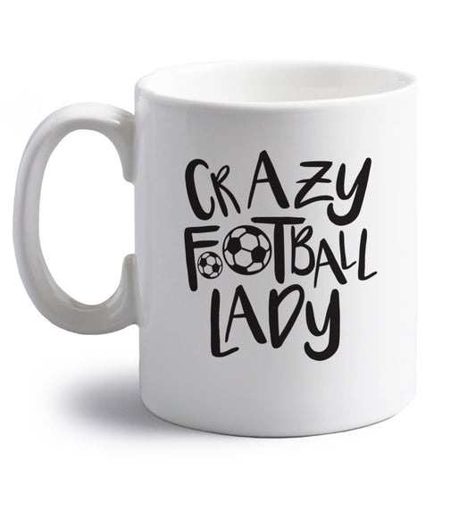 Crazy football lady right handed white ceramic mug 