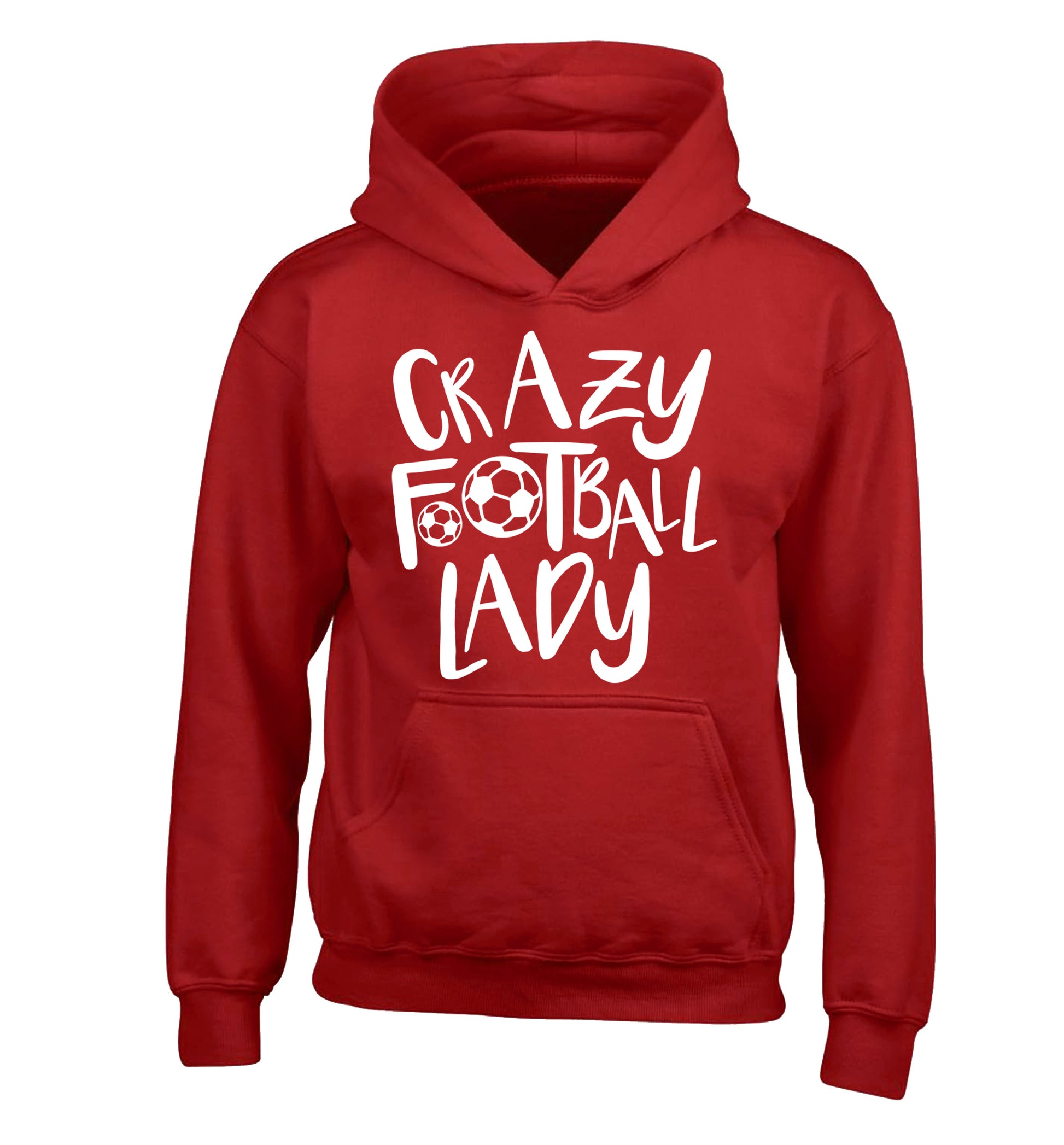 Crazy football lady children's red hoodie 12-14 Years