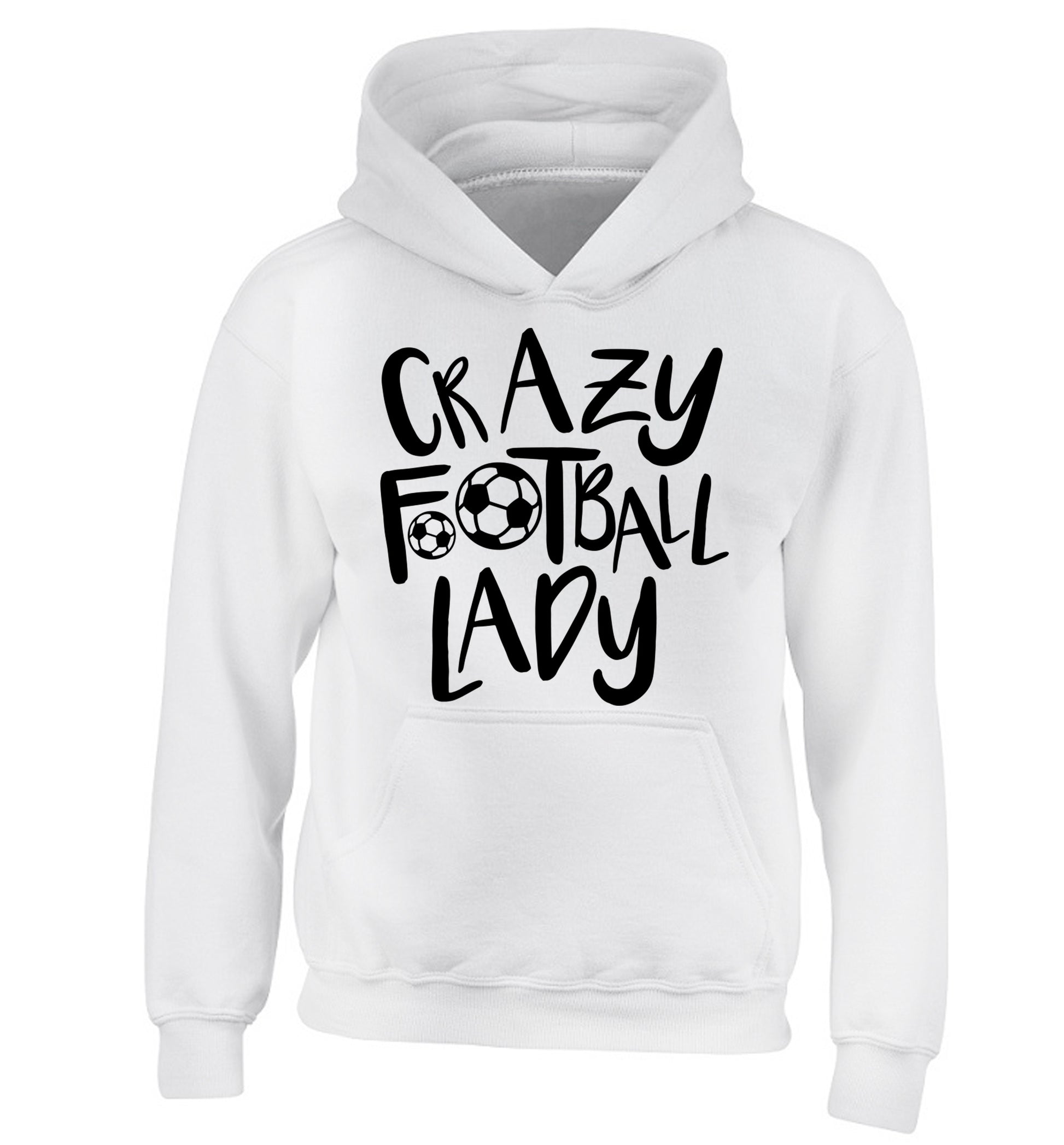 Crazy football lady children's white hoodie 12-14 Years