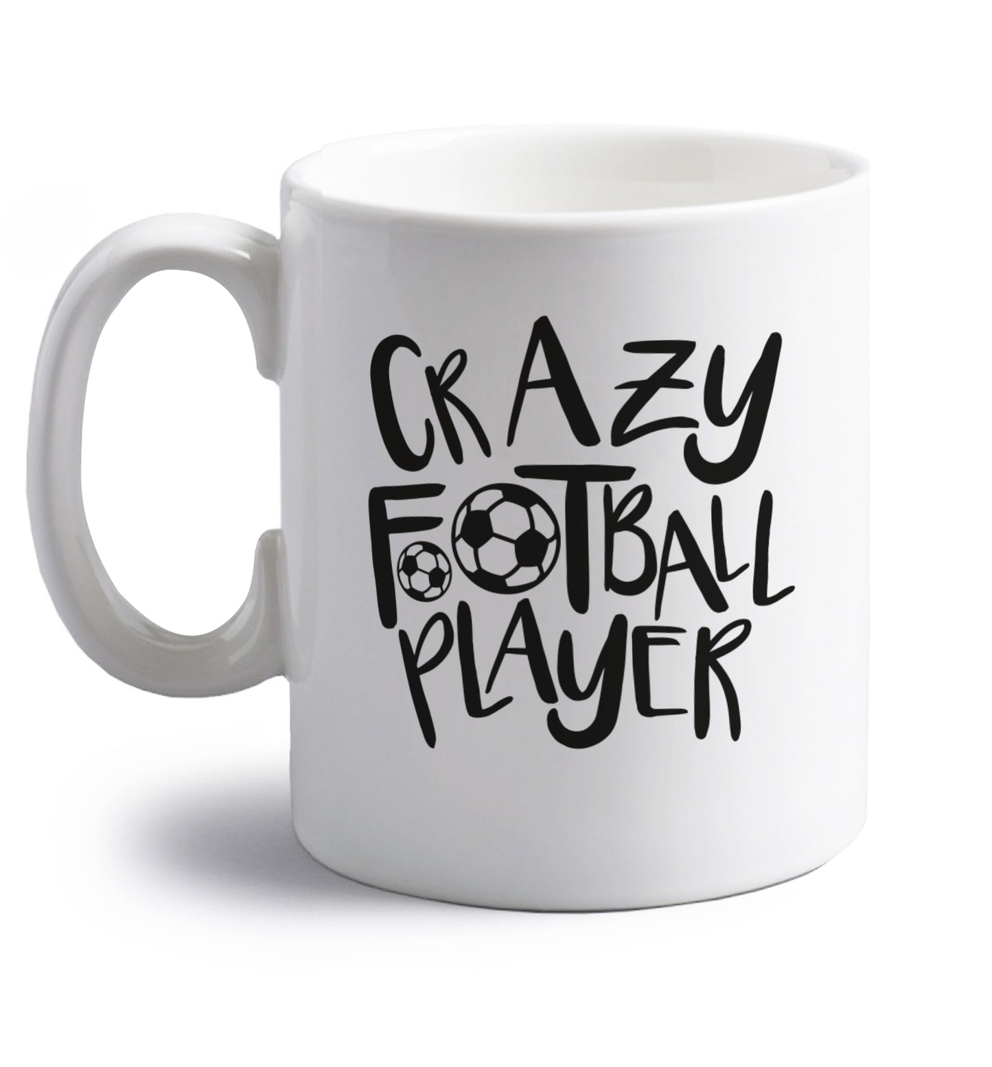 Crazy football player right handed white ceramic mug 
