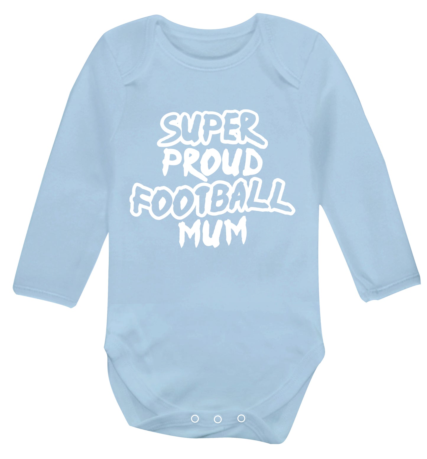 Super proud football mum Baby Vest long sleeved pale blue 6-12 months