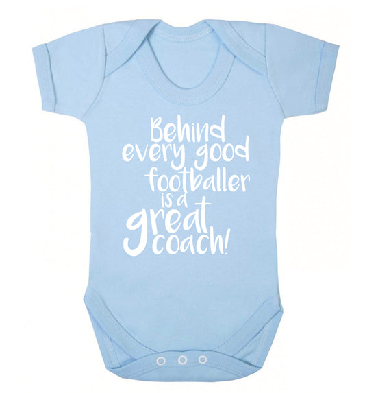 Behind every good footballer is a great coach! Baby Vest pale blue 18-24 months