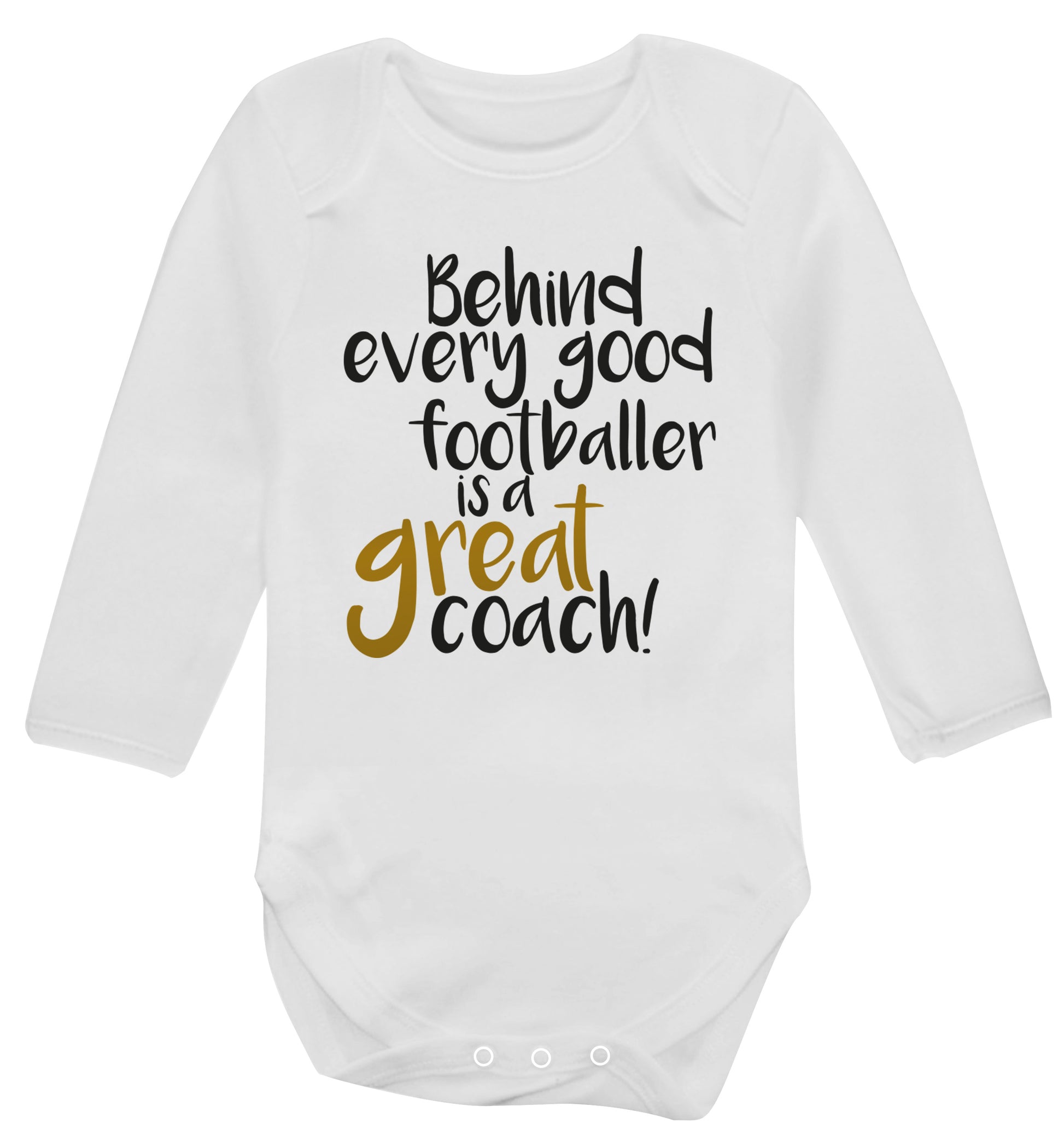 Behind every good footballer is a great coach! Baby Vest long sleeved white 6-12 months