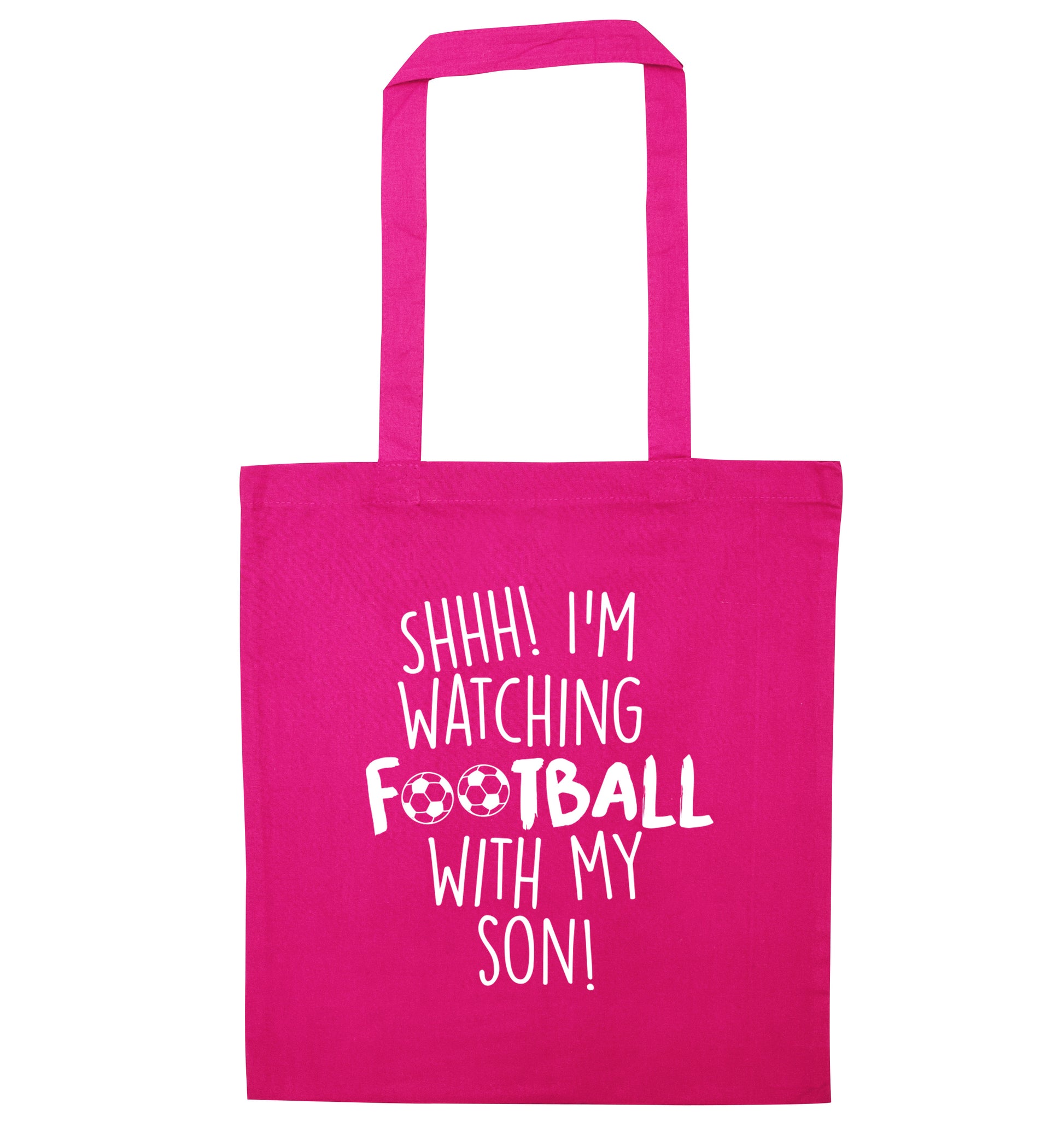 Shhh I'm watching football with my son pink tote bag