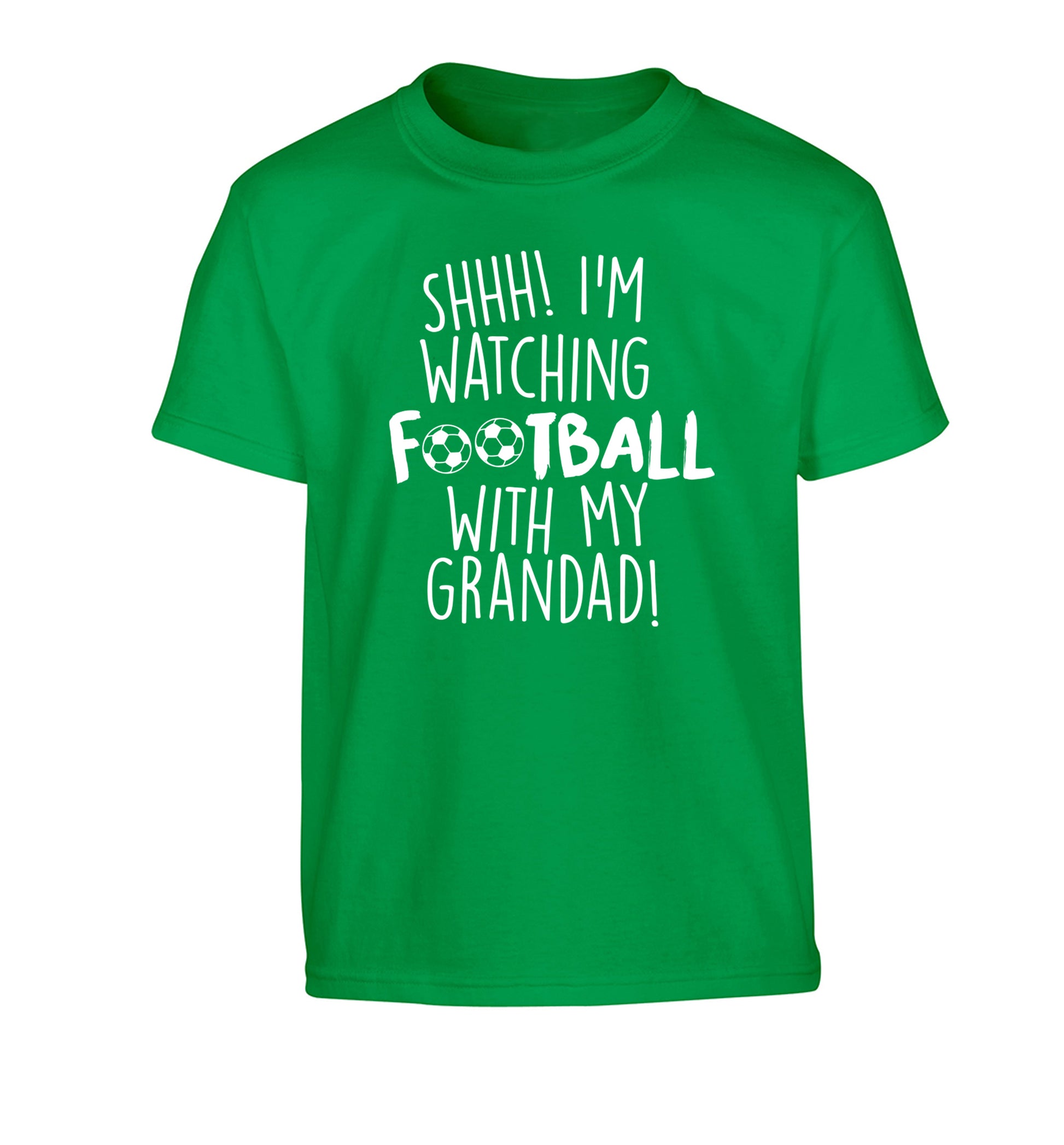 Shhh I'm watching football with my grandad Children's green Tshirt 12-14 Years