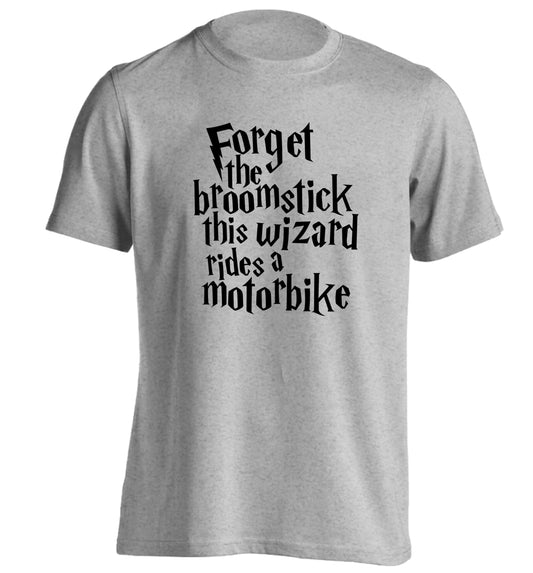 Forget the broomstick this wizard rides a motorbike adults unisexgrey Tshirt 2XL