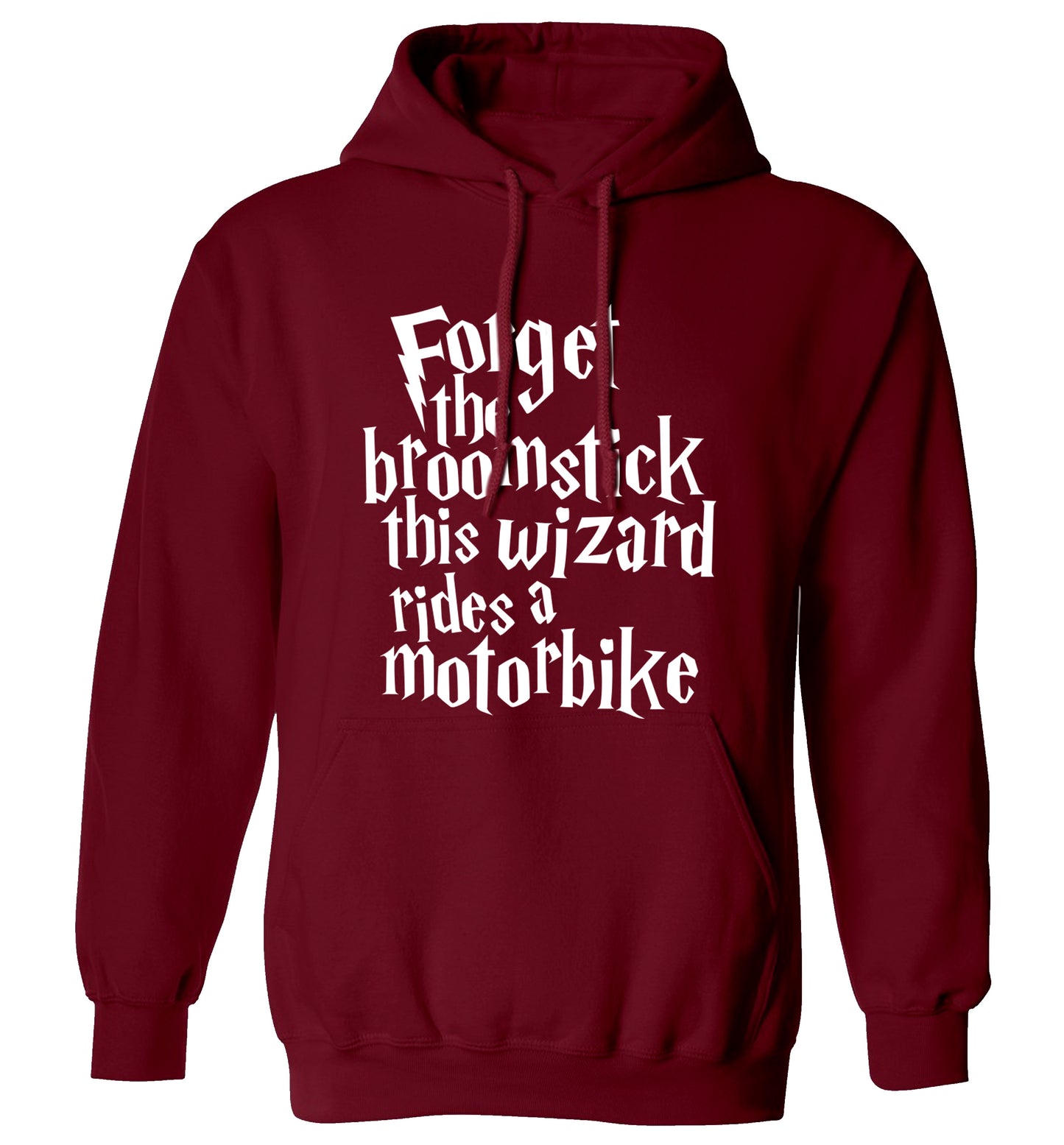 Forget the broomstick this wizard rides a motorbike adults unisexmaroon hoodie 2XL