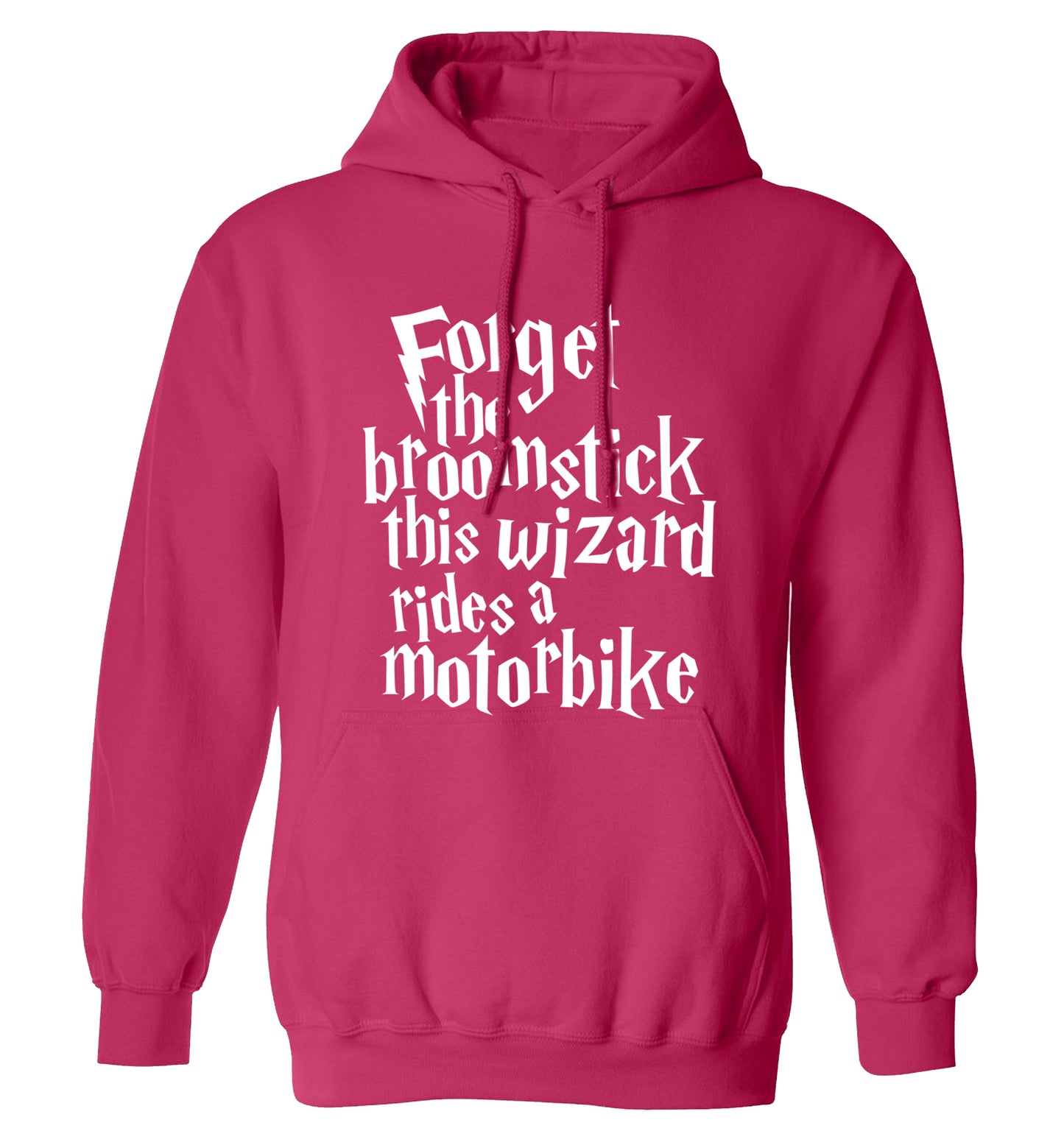 Forget the broomstick this wizard rides a motorbike adults unisexpink hoodie 2XL