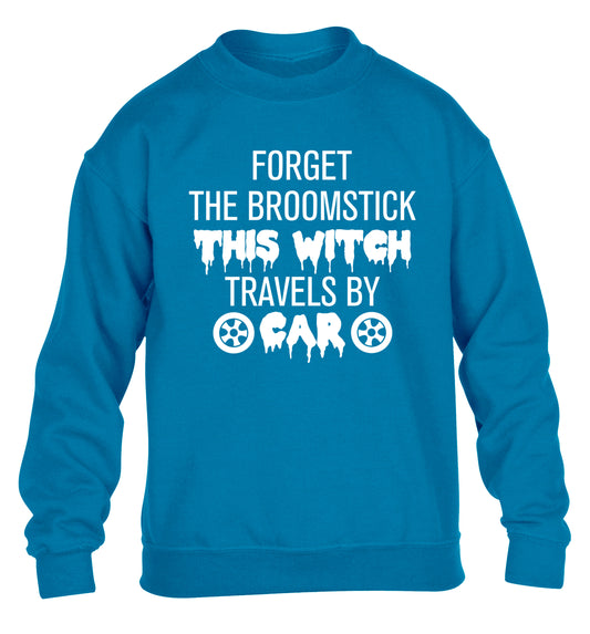 Forget the broomstick this witch travels by car children's blue sweater 12-14 Years