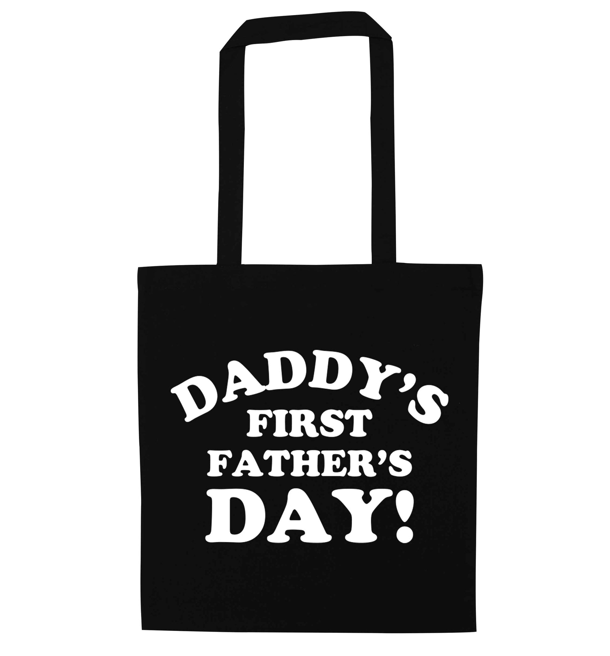 Daddy's first father's day black tote bag