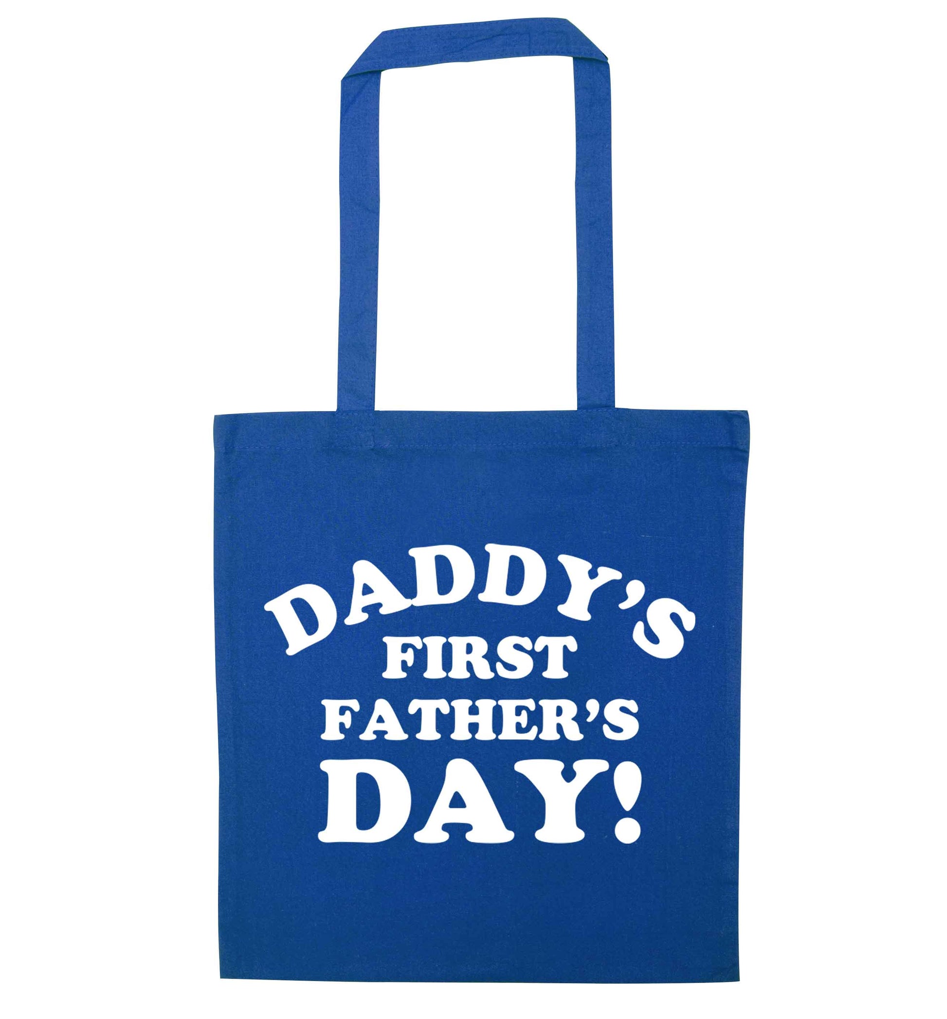Daddy's first father's day blue tote bag