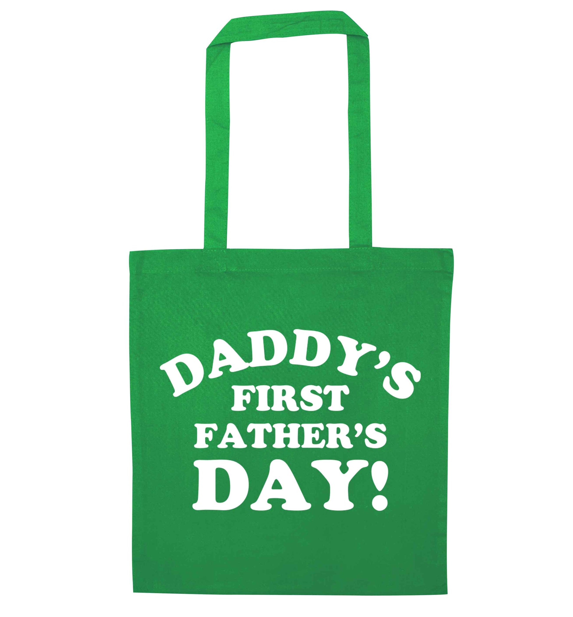 Daddy's first father's day green tote bag