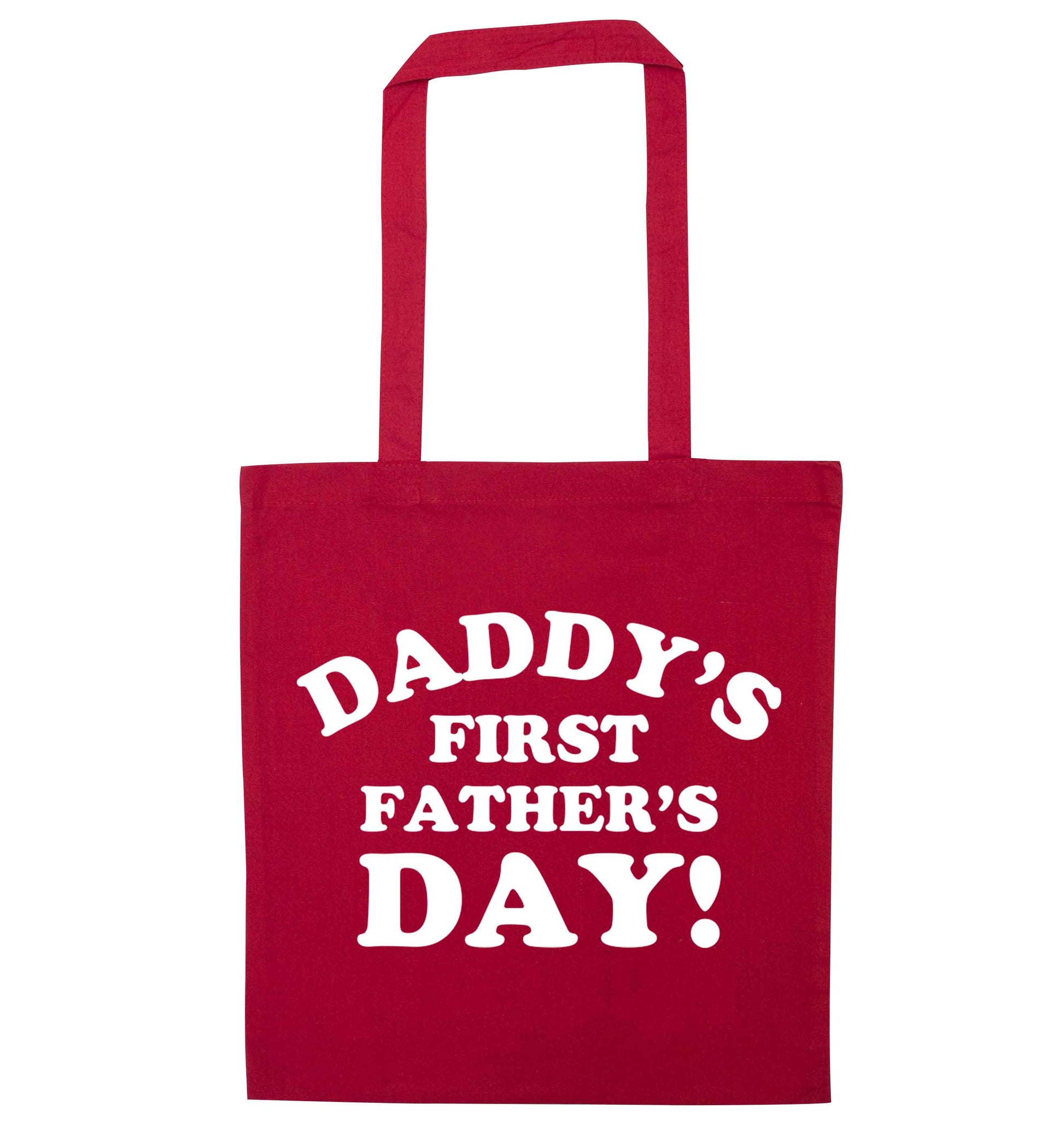 Daddy's first father's day red tote bag