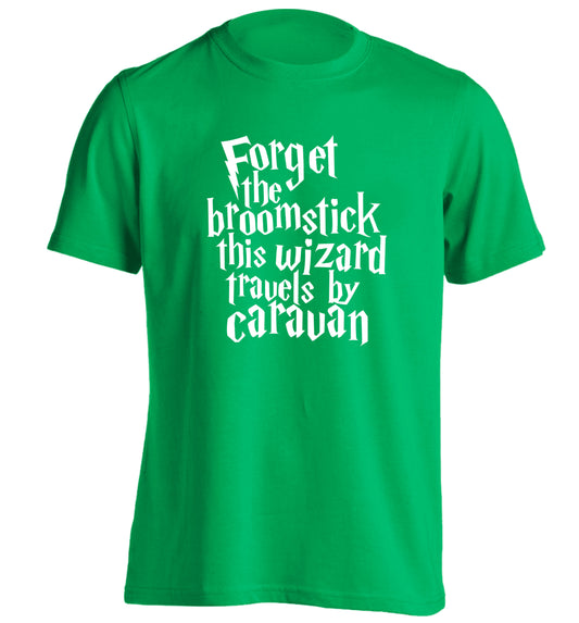Forget the broomstick this wizard travels by caravan adults unisexgreen Tshirt 2XL