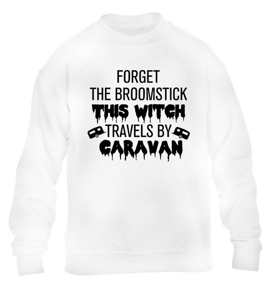 Forget the broomstick this witch travels by caravan children's white sweater 12-14 Years