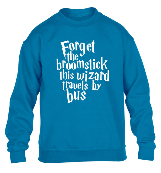 Forget the broomstick this wizard travels by bus children's blue sweater 12-14 Years