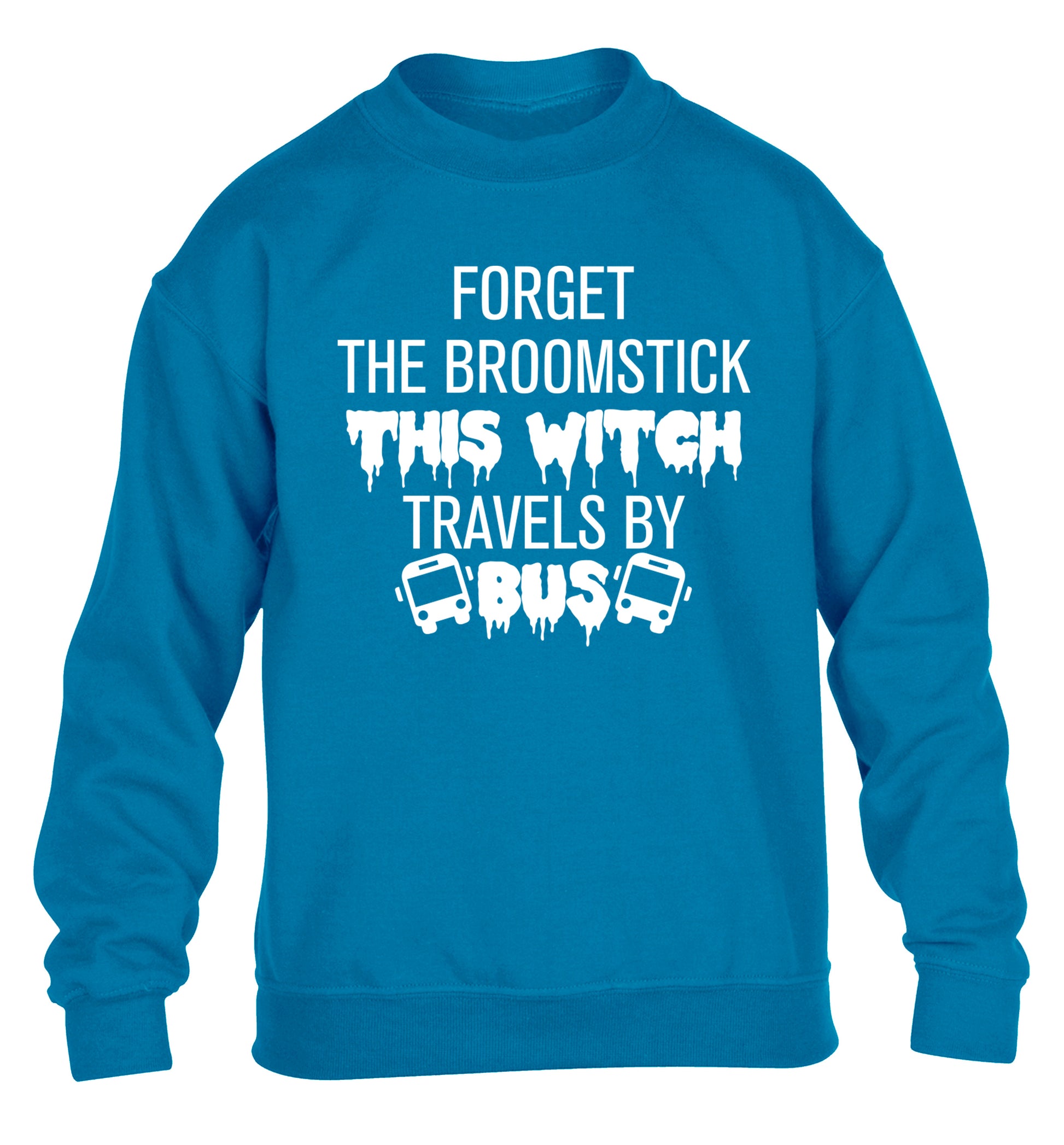 Forget the broomstick this witch travels by bus children's blue sweater 12-14 Years