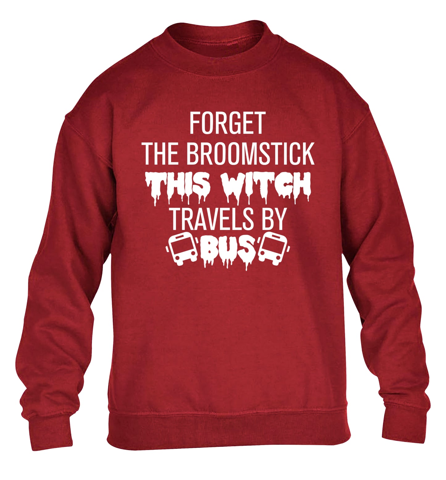 Forget the broomstick this witch travels by bus children's grey sweater 12-14 Years