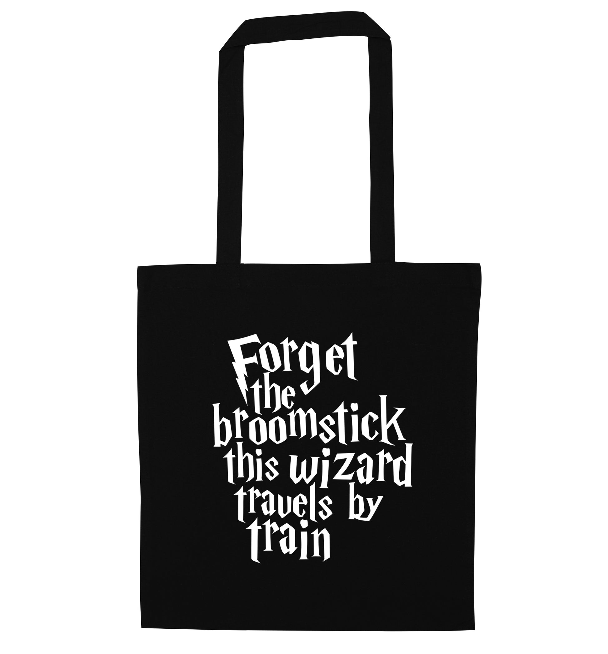 Forget the broomstick this wizard travels by train black tote bag